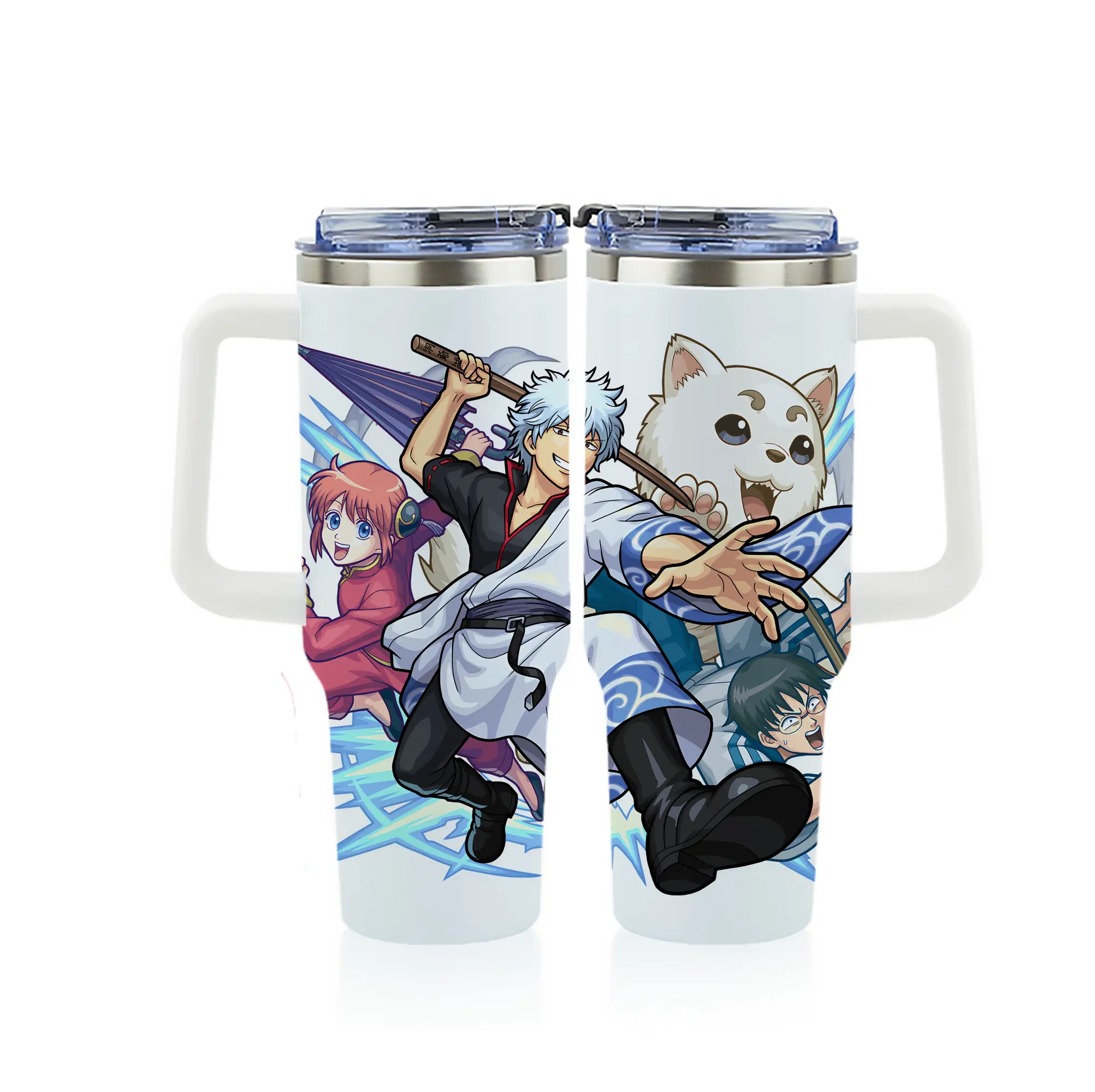 銀魂 グッズ 坂田 銀時 - 1200mL フルプリント車用タンブラー ・ 304ステンレス 内側 ・ 201ステンレス 外側 ・ 保温 保冷 ・ 通勤 ドライブ アウトドア用