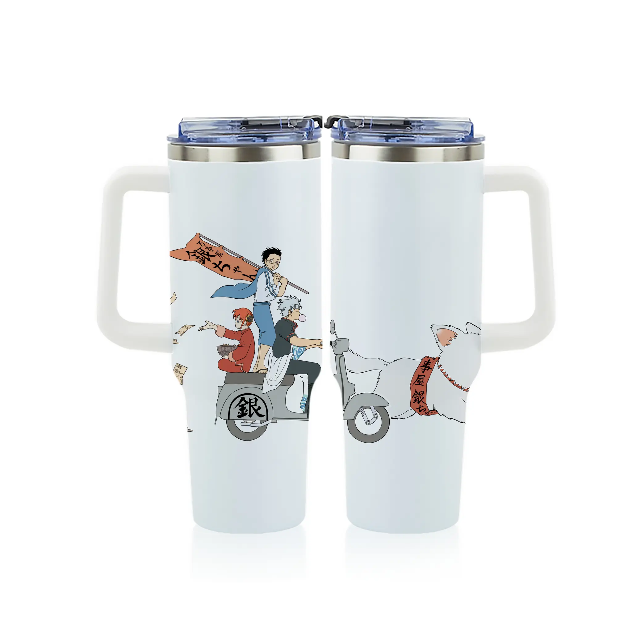 銀魂 グッズ 坂田 銀時 - 1200mL フルプリント車用タンブラー ・ 304ステンレス 内側 ・ 201ステンレス 外側 ・ 保温 保冷 ・ 通勤 ドライブ アウトドア用