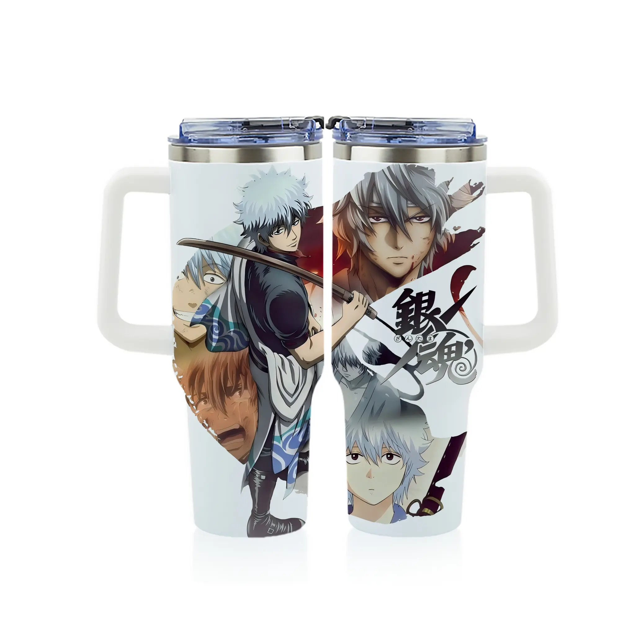 銀魂 グッズ 坂田 銀時 - 1200mL フルプリント車用タンブラー ・ 304ステンレス 内側 ・ 201ステンレス 外側 ・ 保温 保冷 ・ 通勤 ドライブ アウトドア用