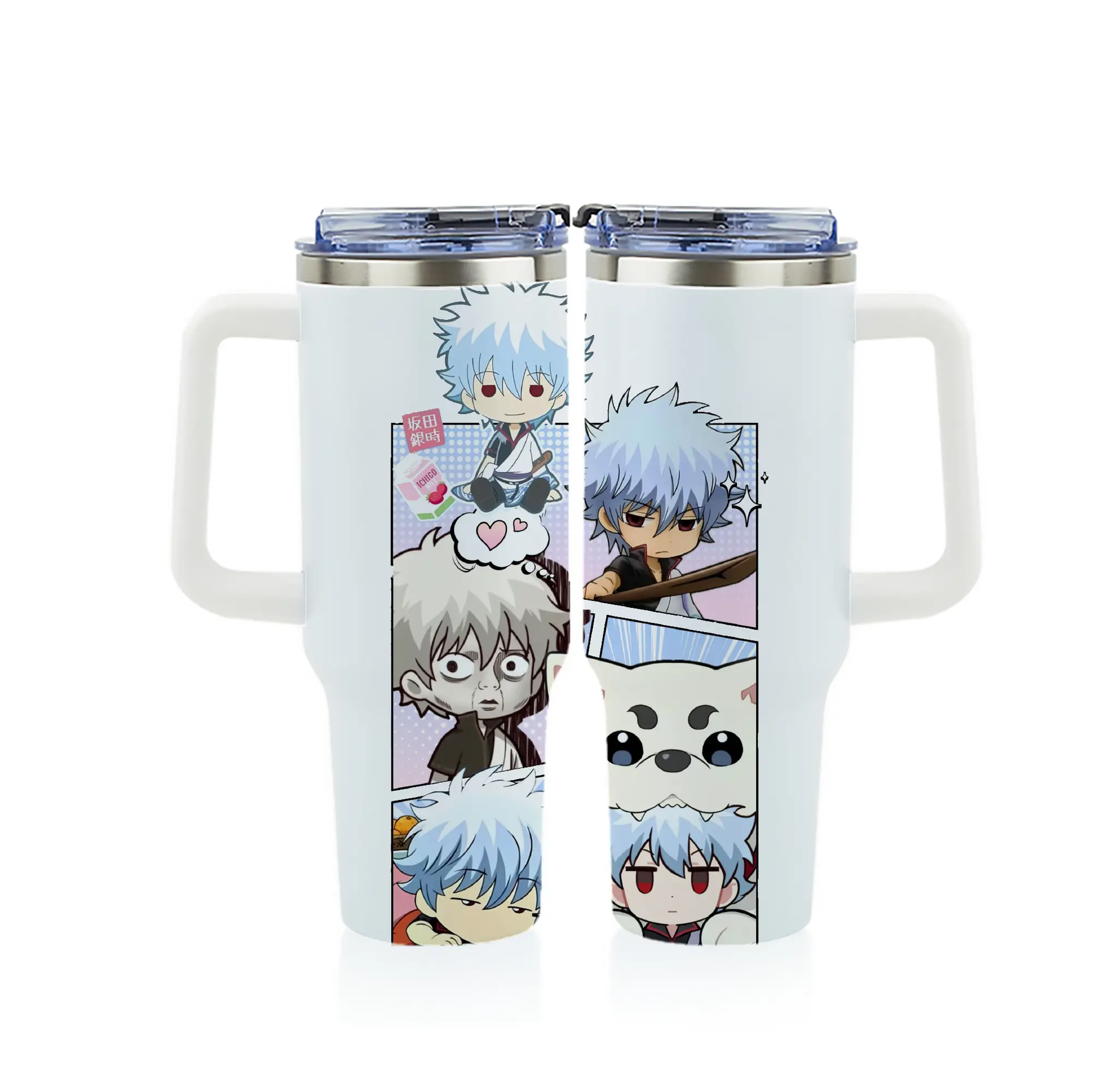 銀魂 グッズ 坂田 銀時 - 1200mL フルプリント車用タンブラー ・ 304ステンレス 内側 ・ 201ステンレス 外側 ・ 保温 保冷 ・ 通勤 ドライブ アウトドア用