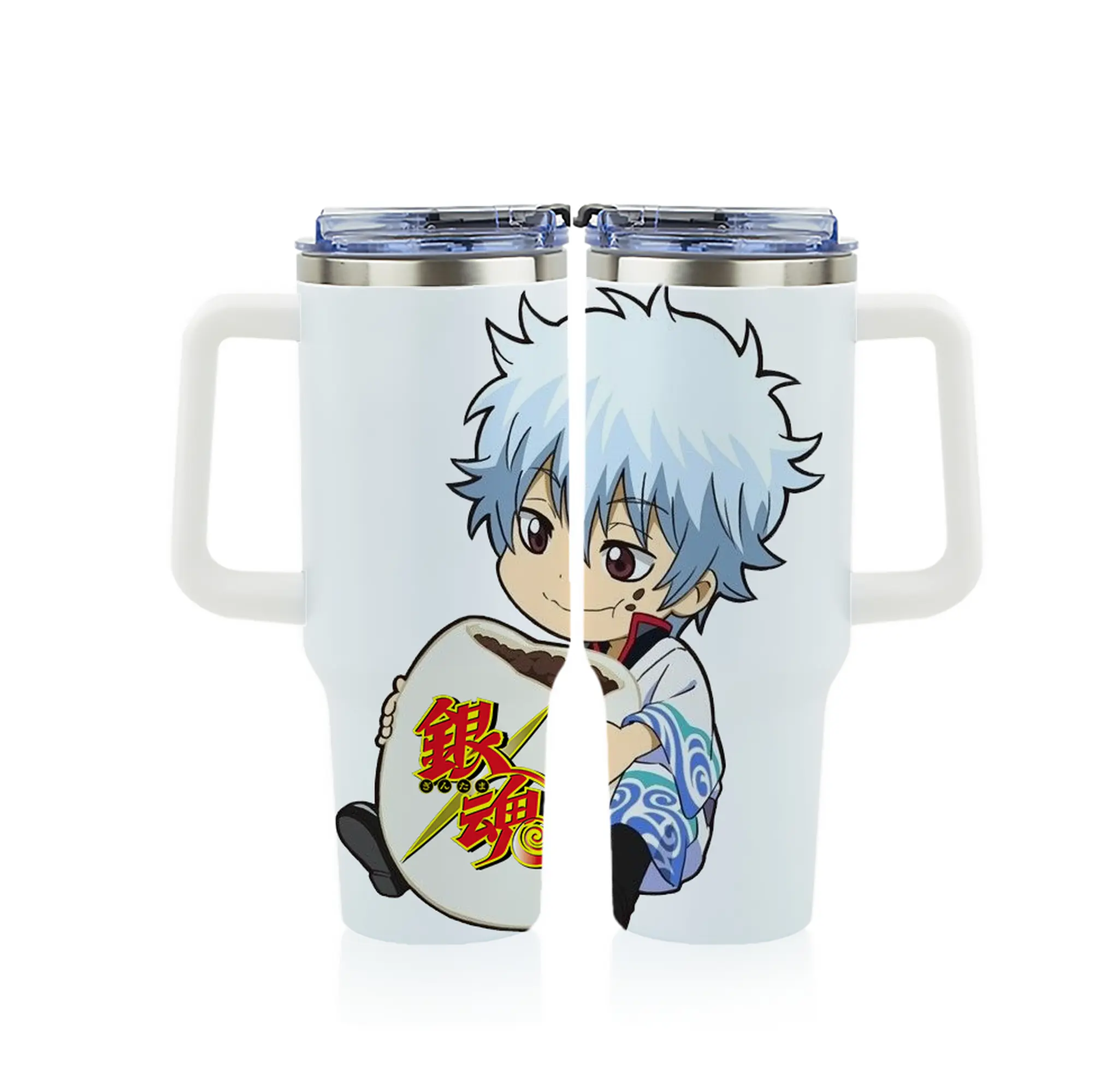 銀魂 グッズ 坂田 銀時 - 1200mL フルプリント車用タンブラー ・ 304ステンレス 内側 ・ 201ステンレス 外側 ・ 保温 保冷 ・ 通勤 ドライブ アウトドア用