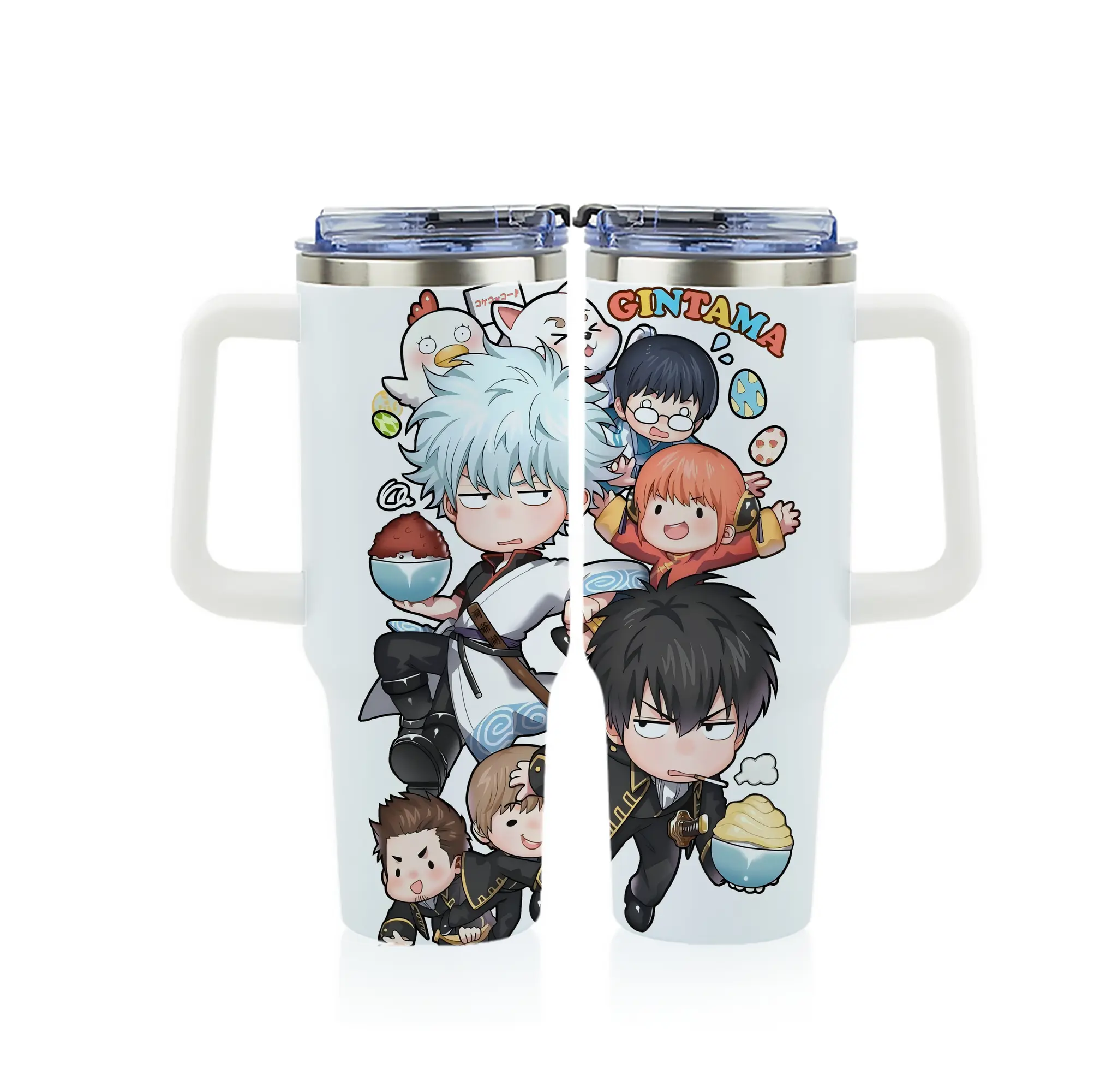 銀魂 グッズ 坂田 銀時 - 1200mL フルプリント車用タンブラー ・ 304ステンレス 内側 ・ 201ステンレス 外側 ・ 保温 保冷 ・ 通勤 ドライブ アウトドア用