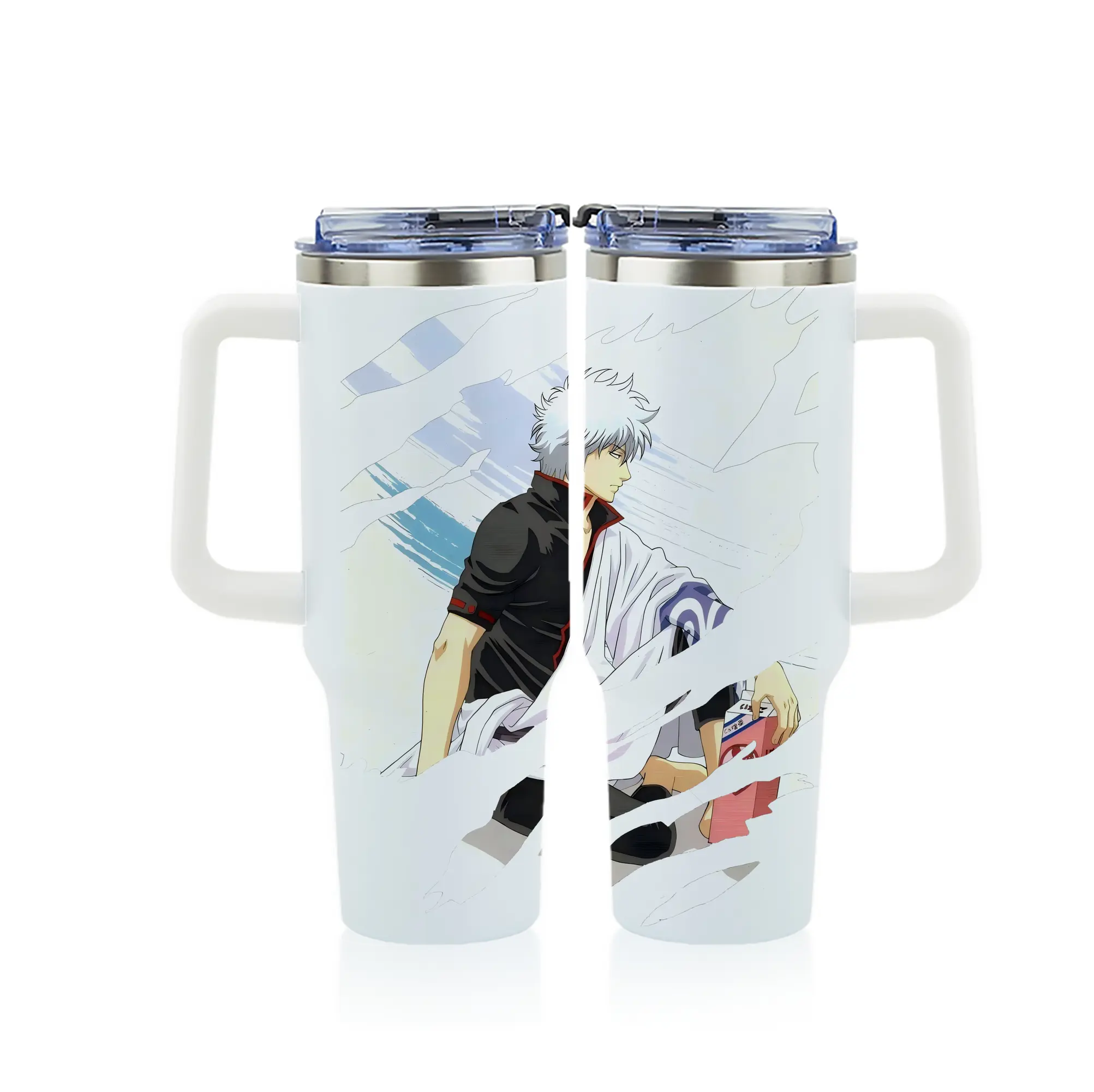 銀魂 グッズ 坂田 銀時 - 1200mL フルプリント車用タンブラー ・ 304ステンレス 内側 ・ 201ステンレス 外側 ・ 保温 保冷 ・ 通勤 ドライブ アウトドア用