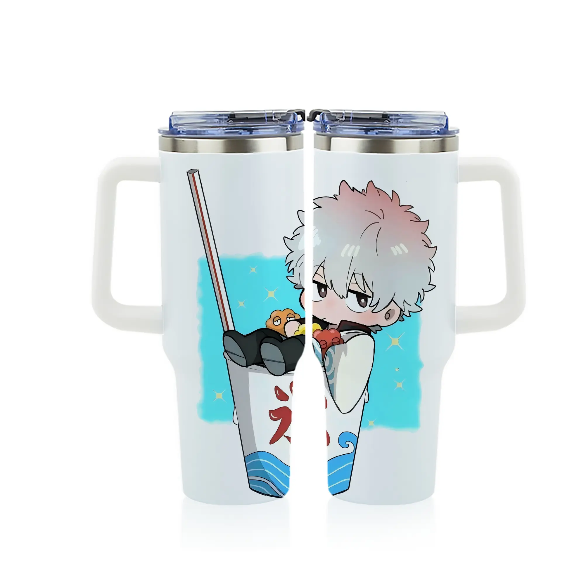 銀魂 グッズ 坂田 銀時 - 1200mL フルプリント車用タンブラー ・ 304ステンレス 内側 ・ 201ステンレス 外側 ・ 保温 保冷 ・ 通勤 ドライブ アウトドア用