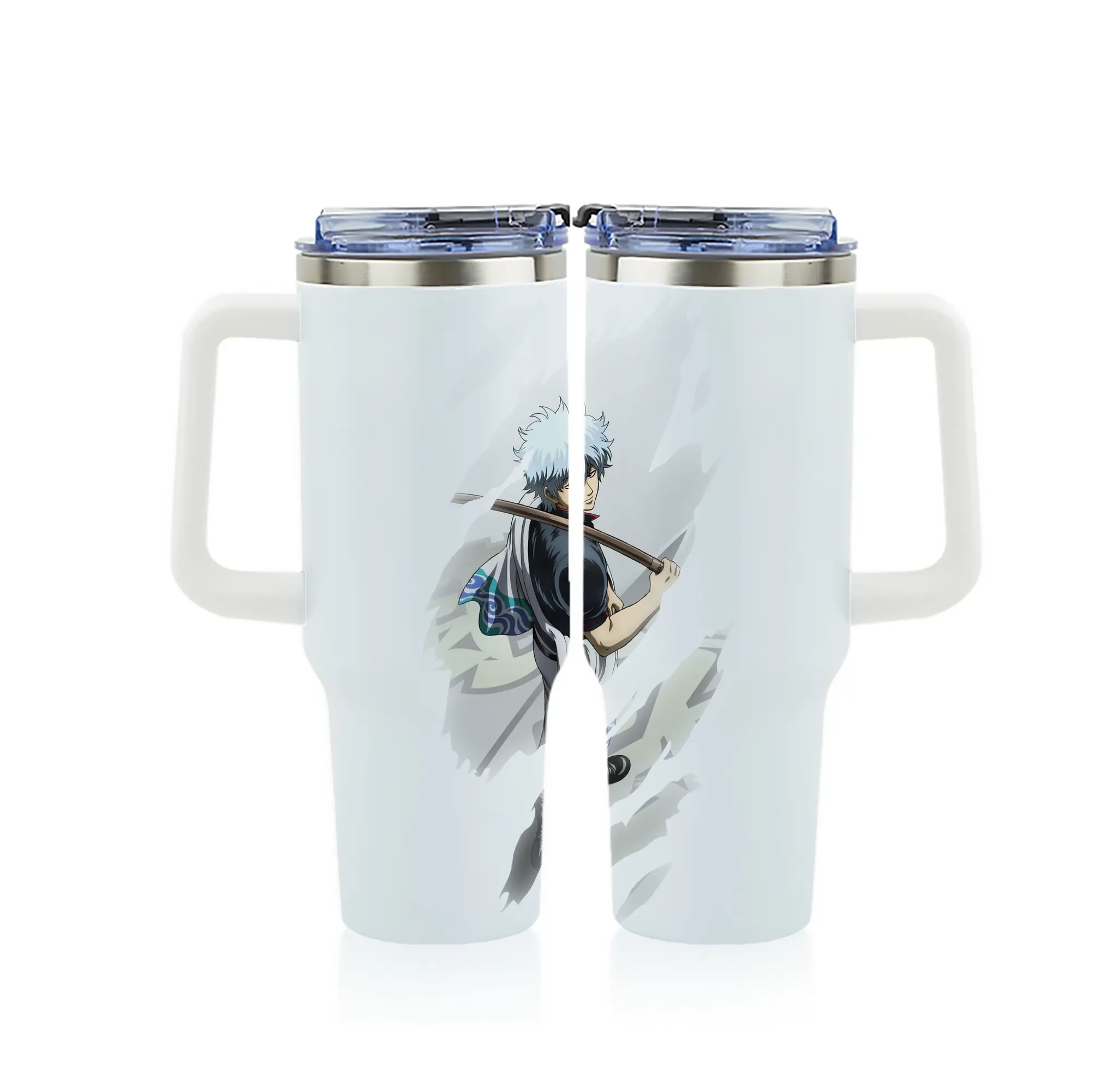 銀魂 グッズ 坂田 銀時 - 1200mL フルプリント車用タンブラー ・ 304ステンレス 内側 ・ 201ステンレス 外側 ・ 保温 保冷 ・ 通勤 ドライブ アウトドア用