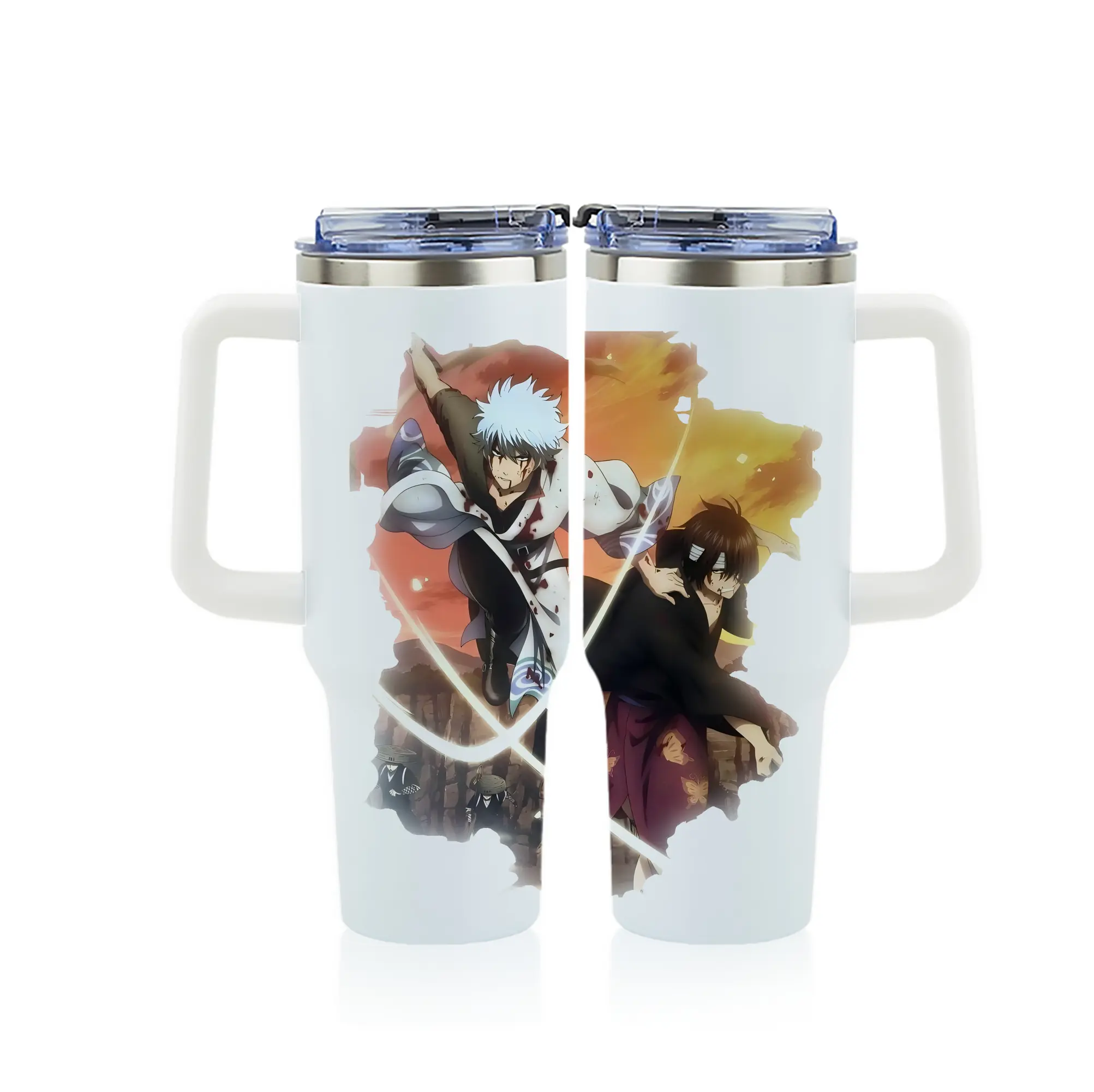 銀魂 グッズ 坂田 銀時 - 1200mL フルプリント車用タンブラー ・ 304ステンレス 内側 ・ 201ステンレス 外側 ・ 保温 保冷 ・ 通勤 ドライブ アウトドア用