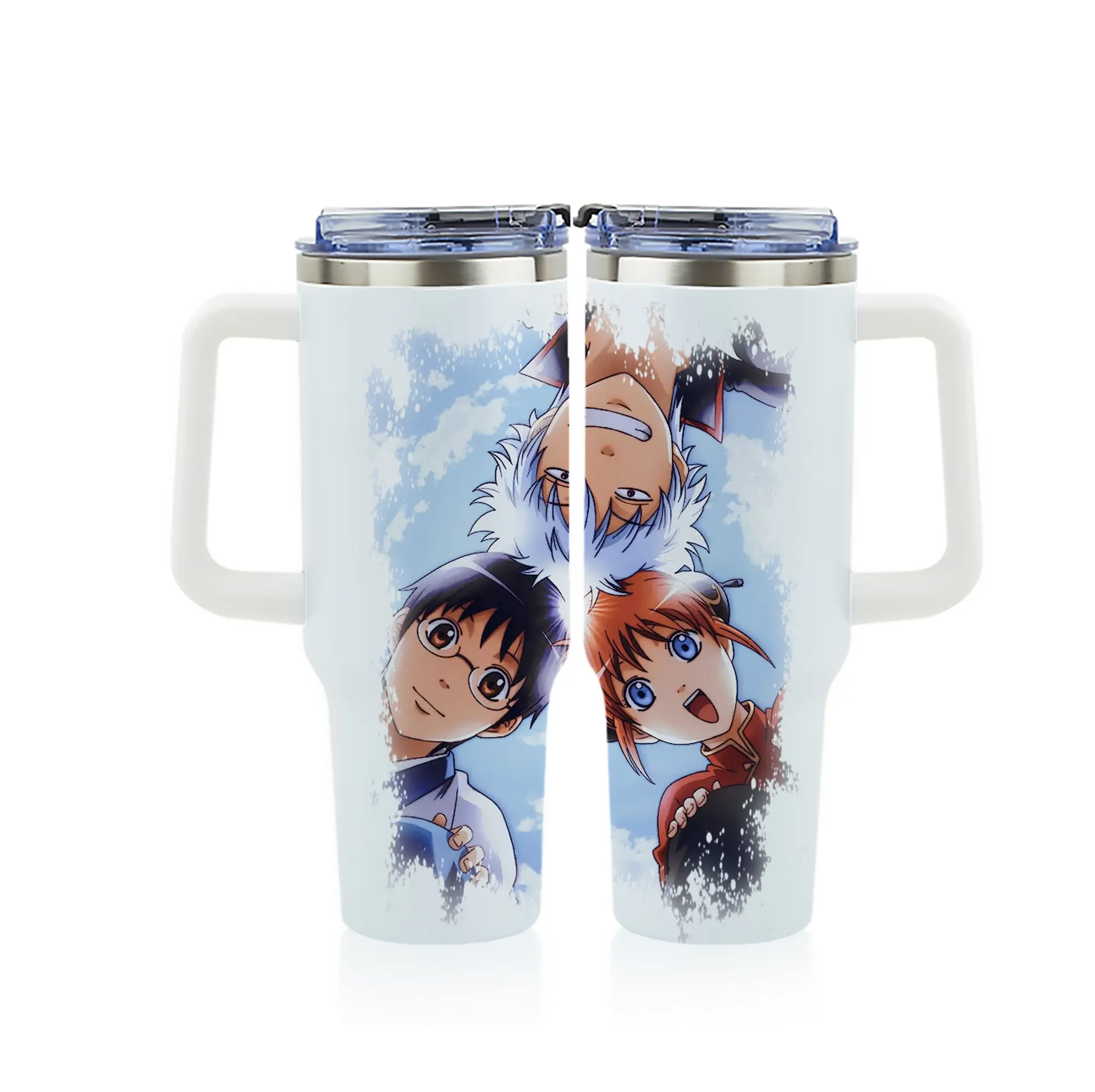 銀魂 グッズ 坂田 銀時 - 1200mL フルプリント車用タンブラー ・ 304ステンレス 内側 ・ 201ステンレス 外側 ・ 保温 保冷 ・ 通勤 ドライブ アウトドア用