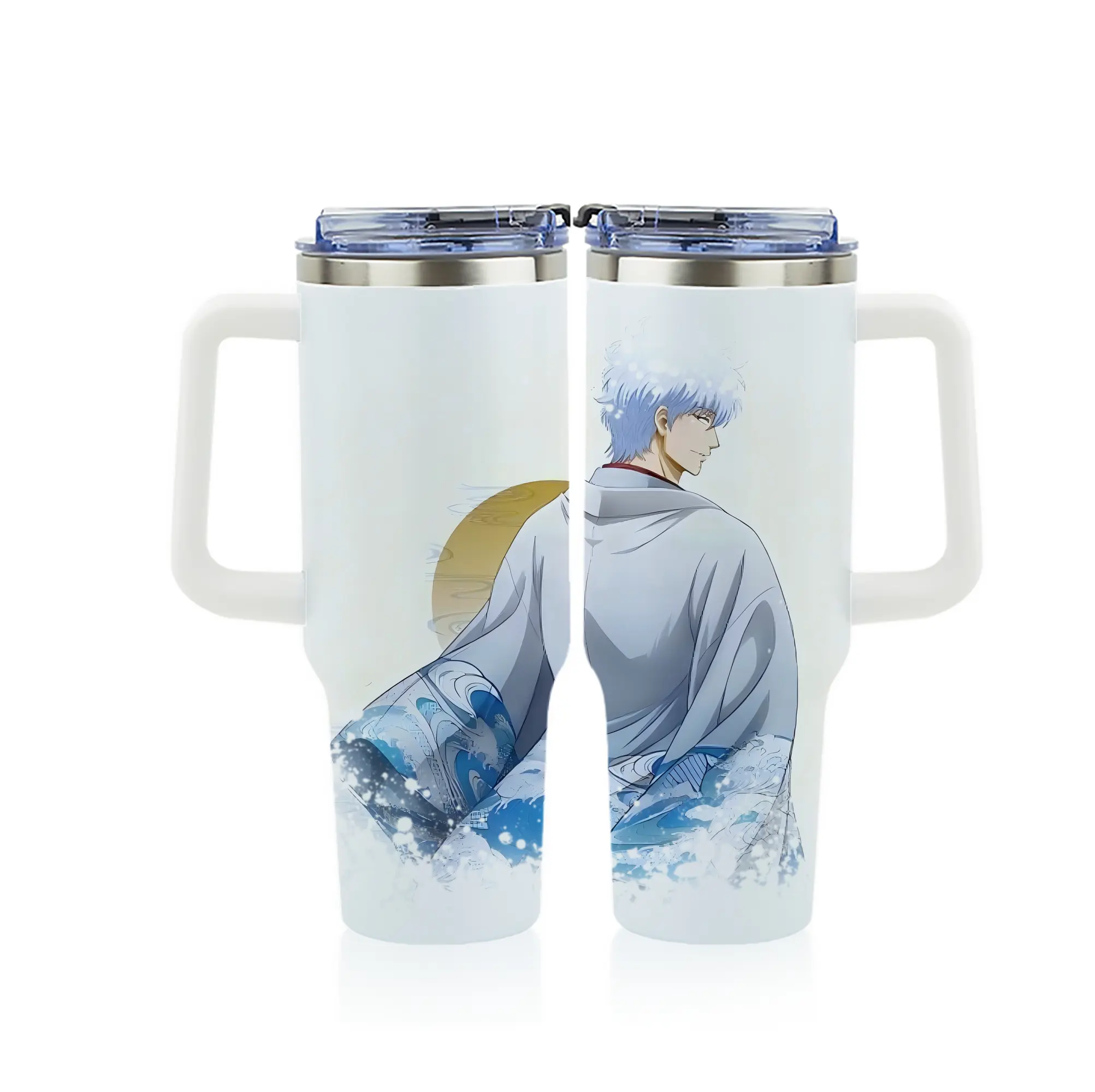 銀魂 グッズ 坂田 銀時 - 1200mL フルプリント車用タンブラー ・ 304ステンレス 内側 ・ 201ステンレス 外側 ・ 保温 保冷 ・ 通勤 ドライブ アウトドア用