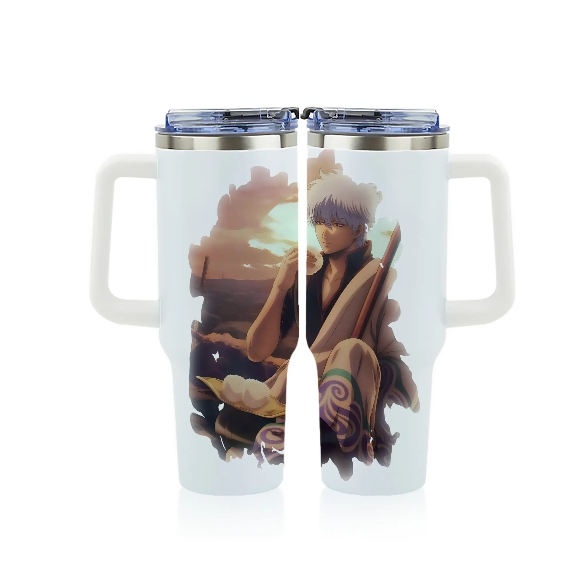 銀魂 グッズ 坂田 銀時 - 1200mL フルプリント車用タンブラー ・ 304ステンレス 内側 ・ 201ステンレス 外側 ・ 保温 保冷 ・ 通勤 ドライブ アウトドア用