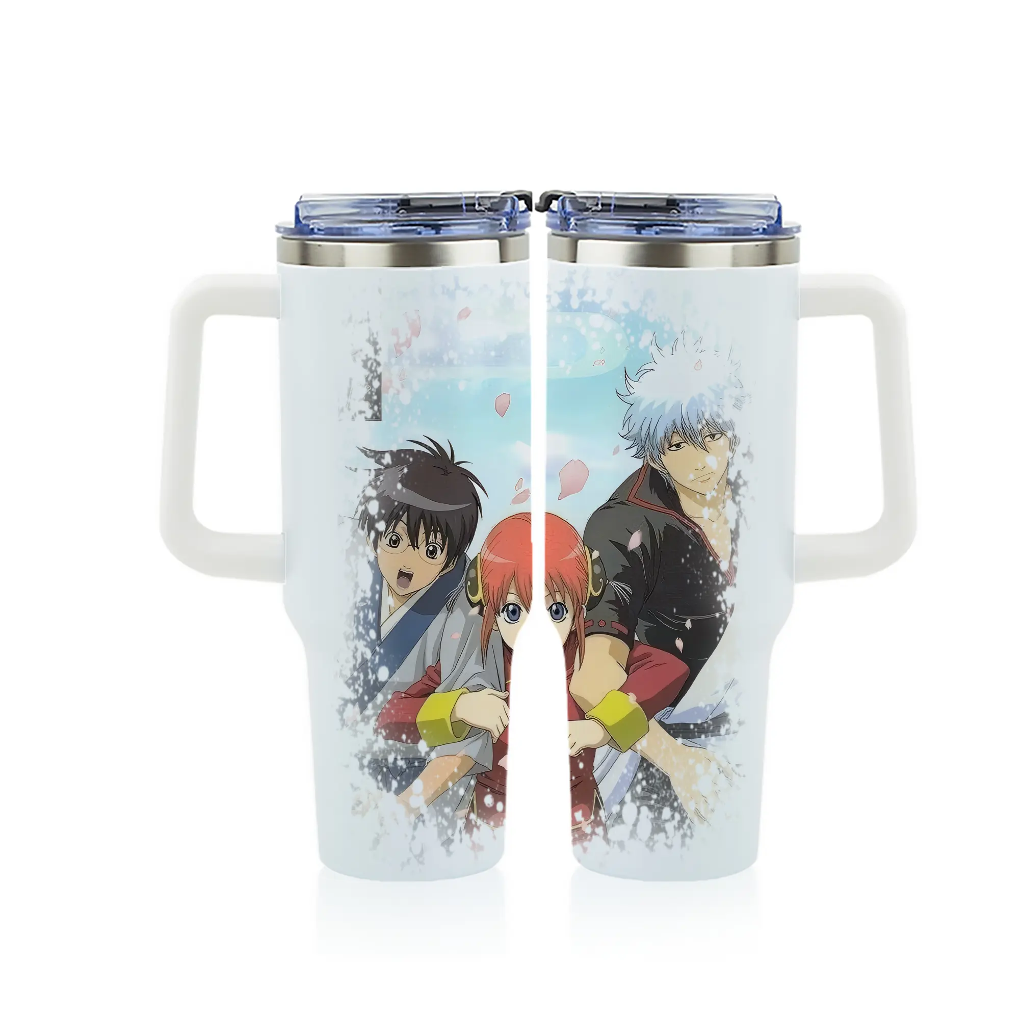 銀魂 グッズ 坂田 銀時 - 1200mL フルプリント車用タンブラー ・ 304ステンレス 内側 ・ 201ステンレス 外側 ・ 保温 保冷 ・ 通勤 ドライブ アウトドア用