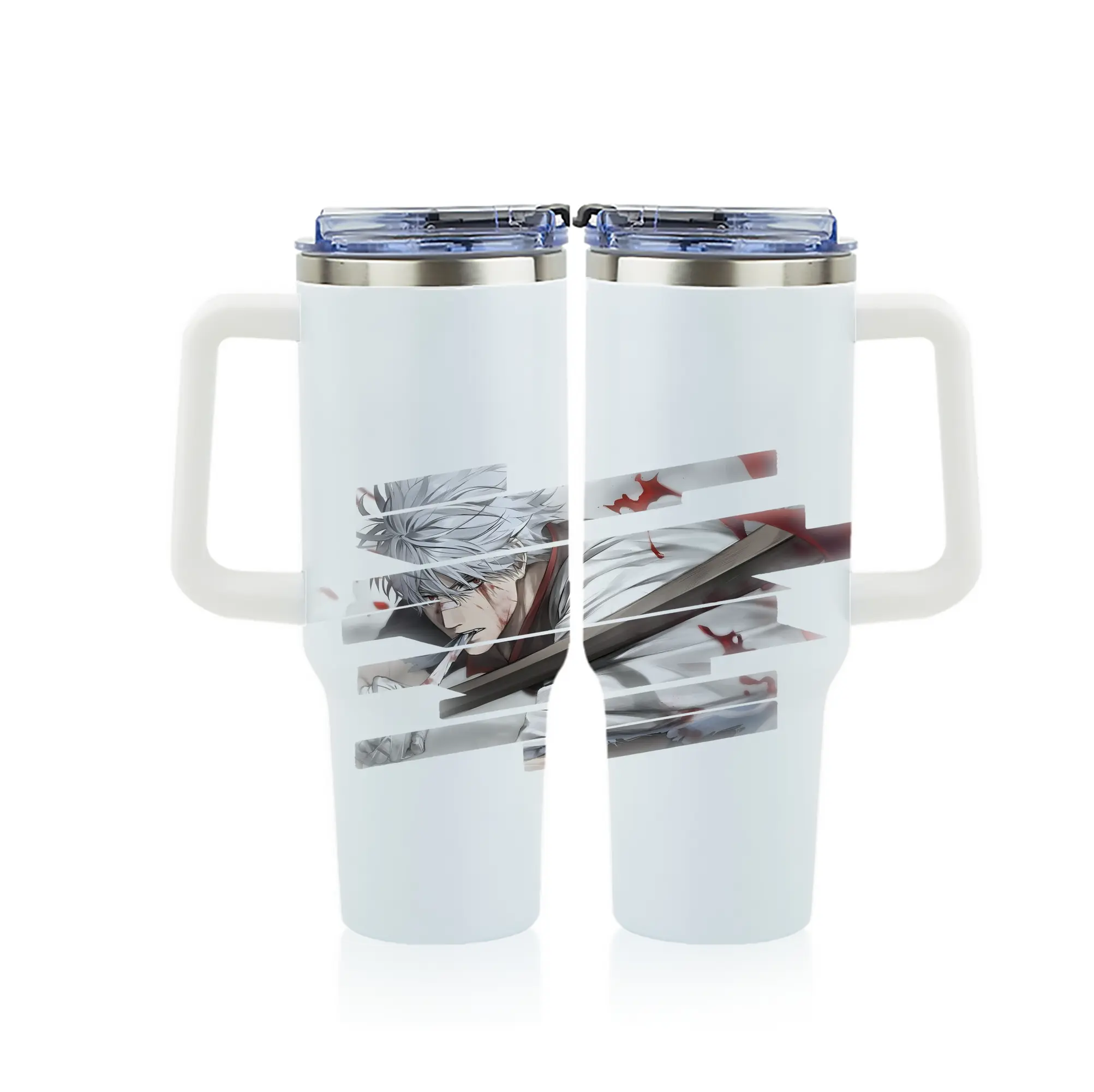 銀魂 グッズ 坂田 銀時 - 1200mL フルプリント車用タンブラー ・ 304ステンレス 内側 ・ 201ステンレス 外側 ・ 保温 保冷 ・ 通勤 ドライブ アウトドア用