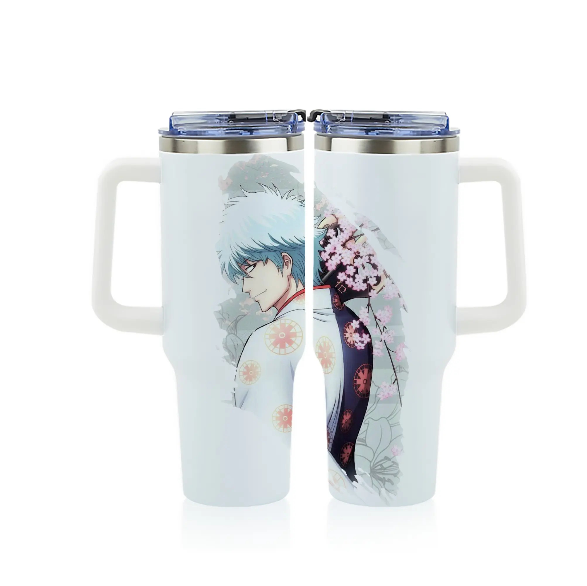 銀魂 グッズ 坂田 銀時 - 1200mL フルプリント車用タンブラー ・ 304ステンレス 内側 ・ 201ステンレス 外側 ・ 保温 保冷 ・ 通勤 ドライブ アウトドア用