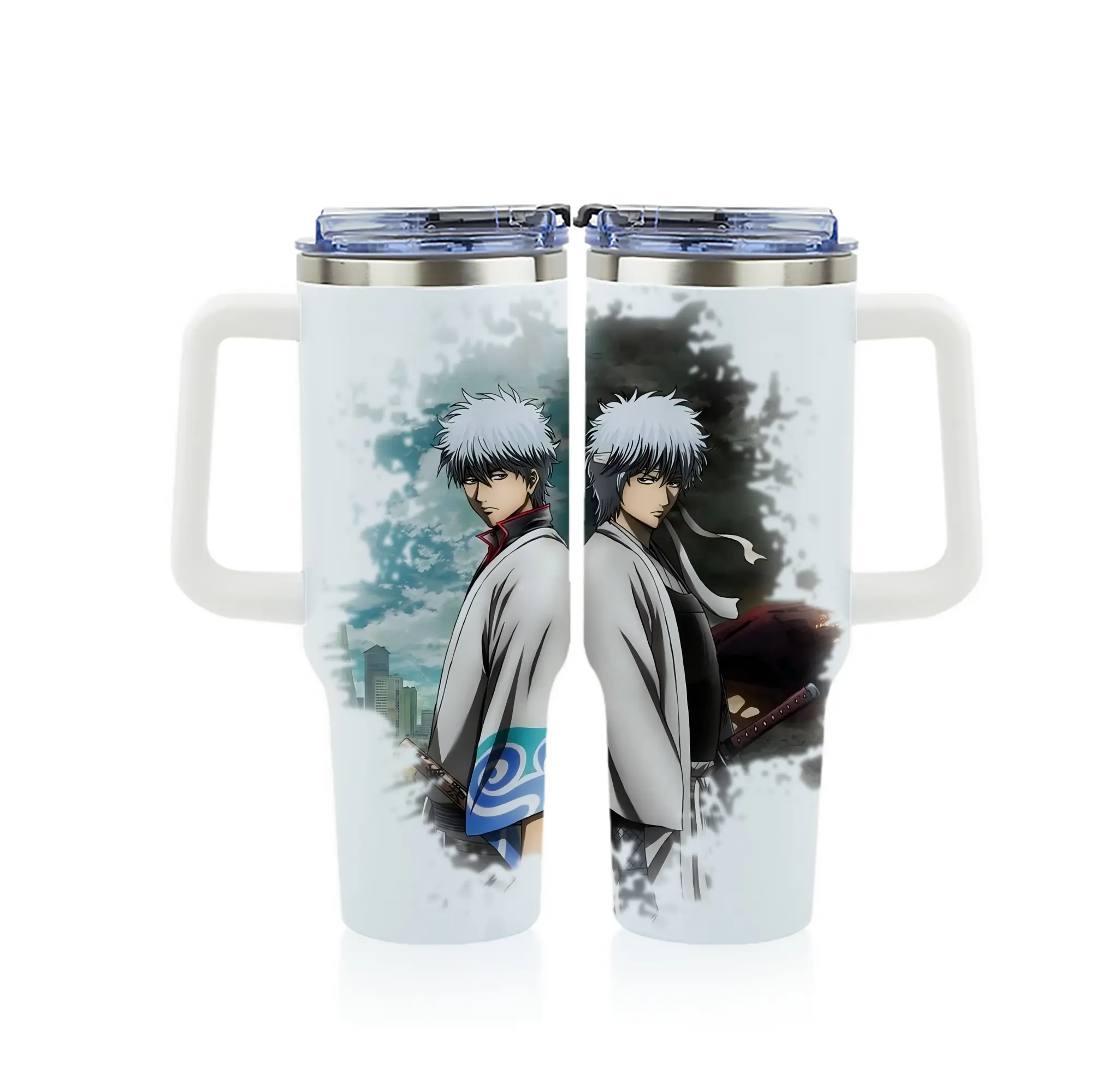 銀魂 グッズ 坂田 銀時 - 1200mL フルプリント車用タンブラー ・ 304ステンレス 内側 ・ 201ステンレス 外側 ・ 保温 保冷 ・ 通勤 ドライブ アウトドア用