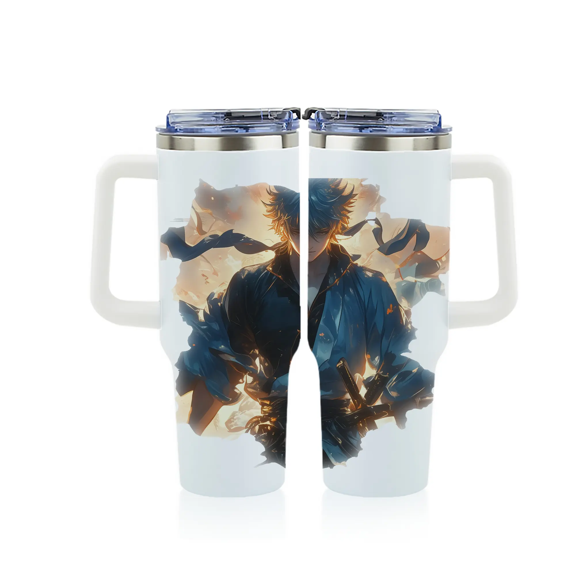 銀魂 グッズ 坂田 銀時 - 1200mL フルプリント車用タンブラー ・ 304ステンレス 内側 ・ 201ステンレス 外側 ・ 保温 保冷 ・ 通勤 ドライブ アウトドア用