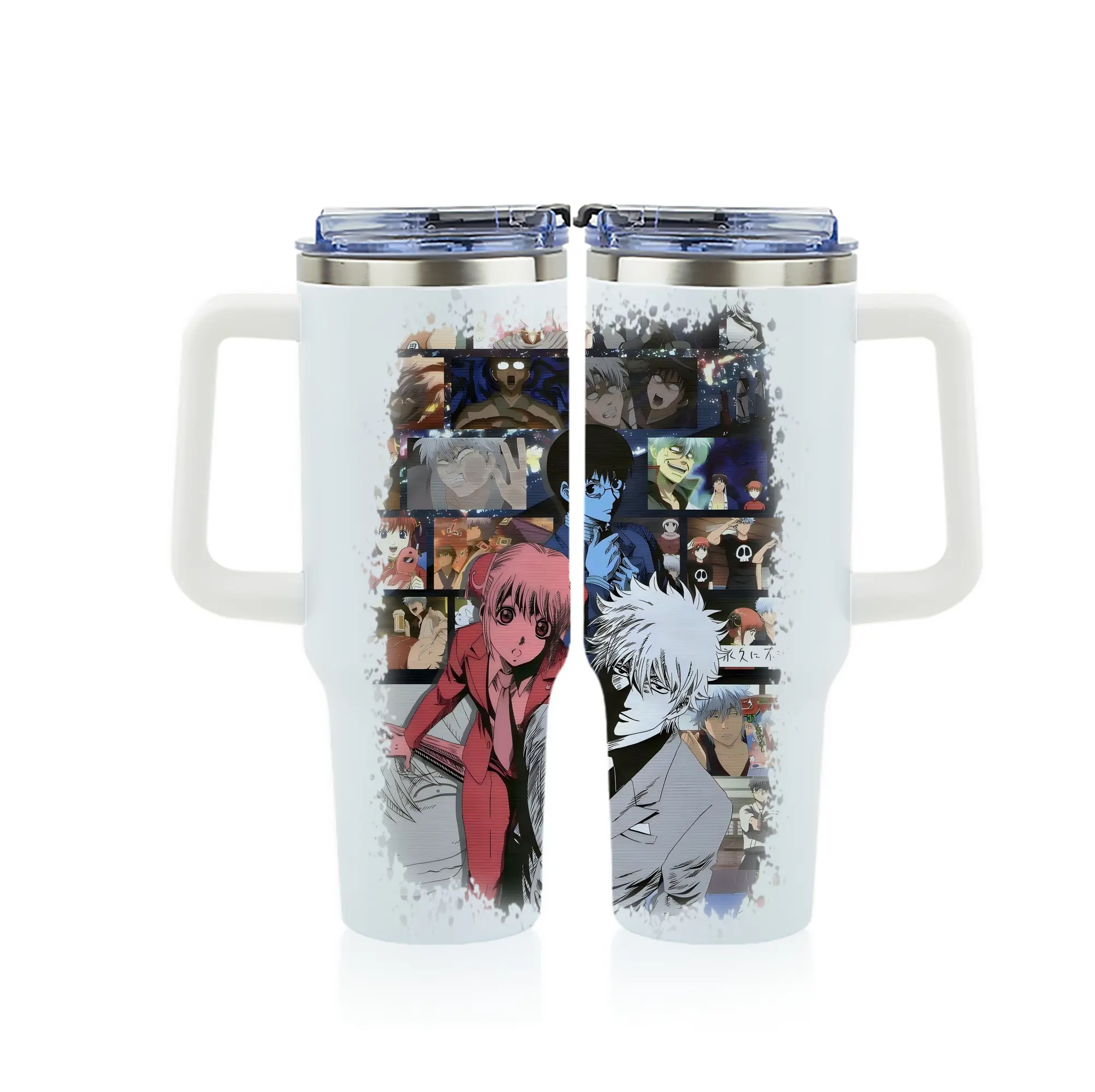 銀魂 グッズ 坂田 銀時 - 1200mL フルプリント車用タンブラー ・ 304ステンレス 内側 ・ 201ステンレス 外側 ・ 保温 保冷 ・ 通勤 ドライブ アウトドア用