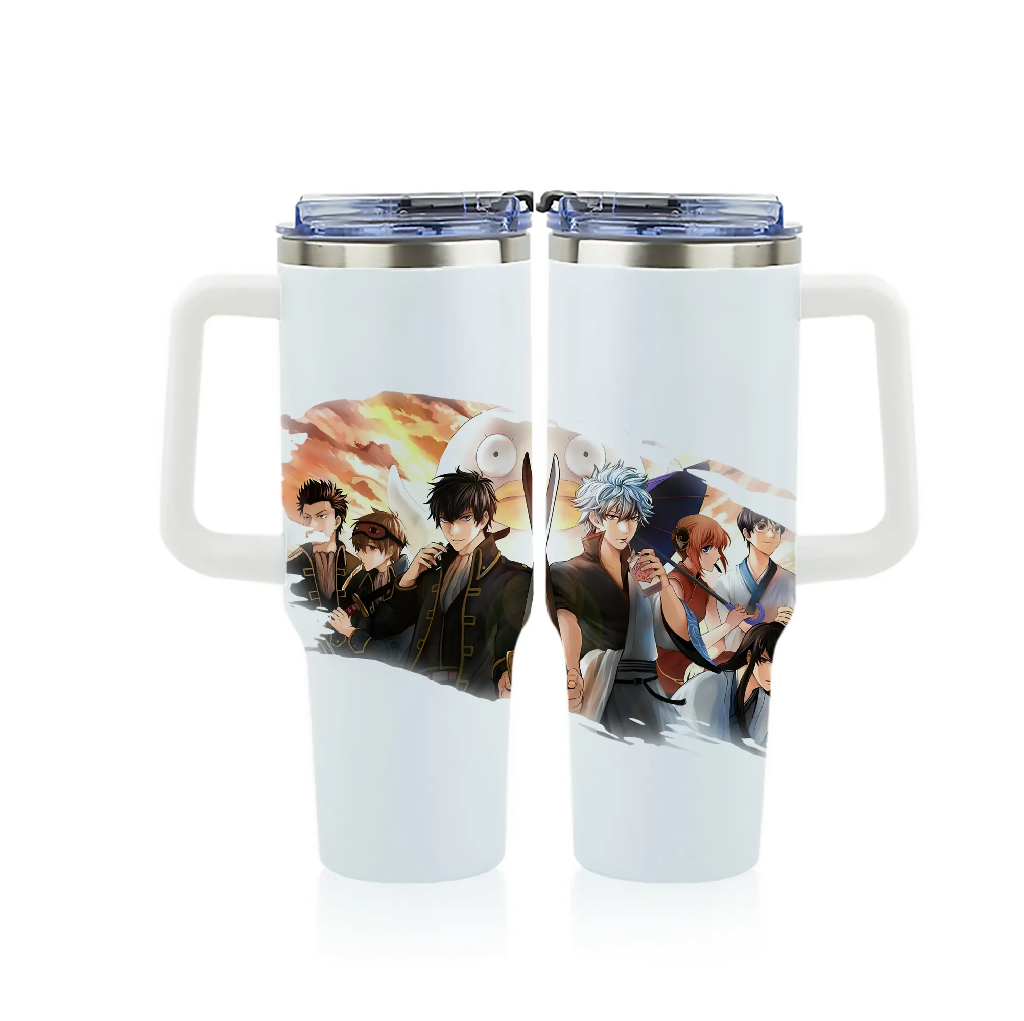 銀魂 グッズ 坂田 銀時 - 1200mL フルプリント車用タンブラー ・ 304ステンレス 内側 ・ 201ステンレス 外側 ・ 保温 保冷 ・ 通勤 ドライブ アウトドア用