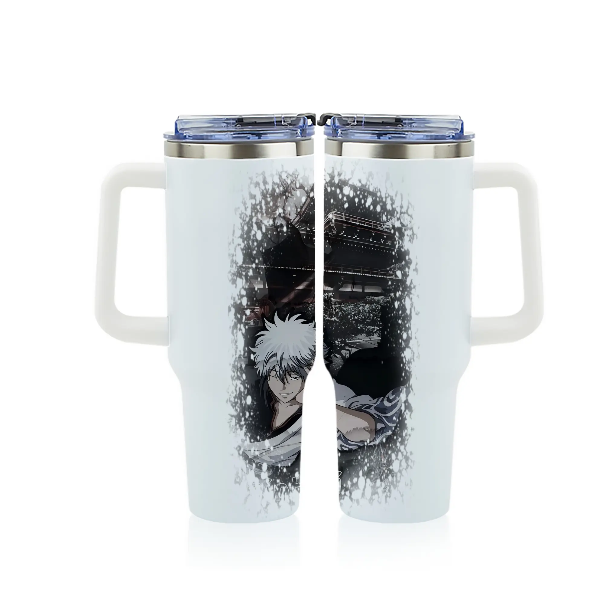 銀魂 グッズ 坂田 銀時 - 1200mL フルプリント車用タンブラー ・ 304ステンレス 内側 ・ 201ステンレス 外側 ・ 保温 保冷 ・ 通勤 ドライブ アウトドア用