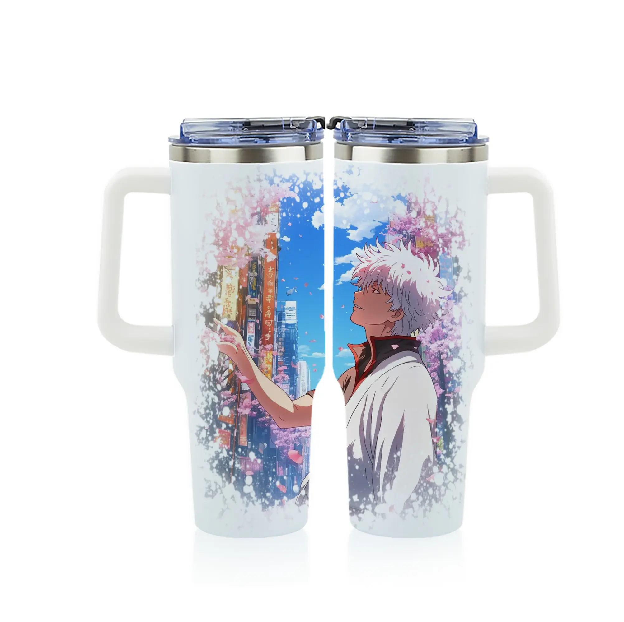 銀魂 グッズ 坂田 銀時 - 1200mL フルプリント車用タンブラー ・ 304ステンレス 内側 ・ 201ステンレス 外側 ・ 保温 保冷 ・ 通勤 ドライブ アウトドア用