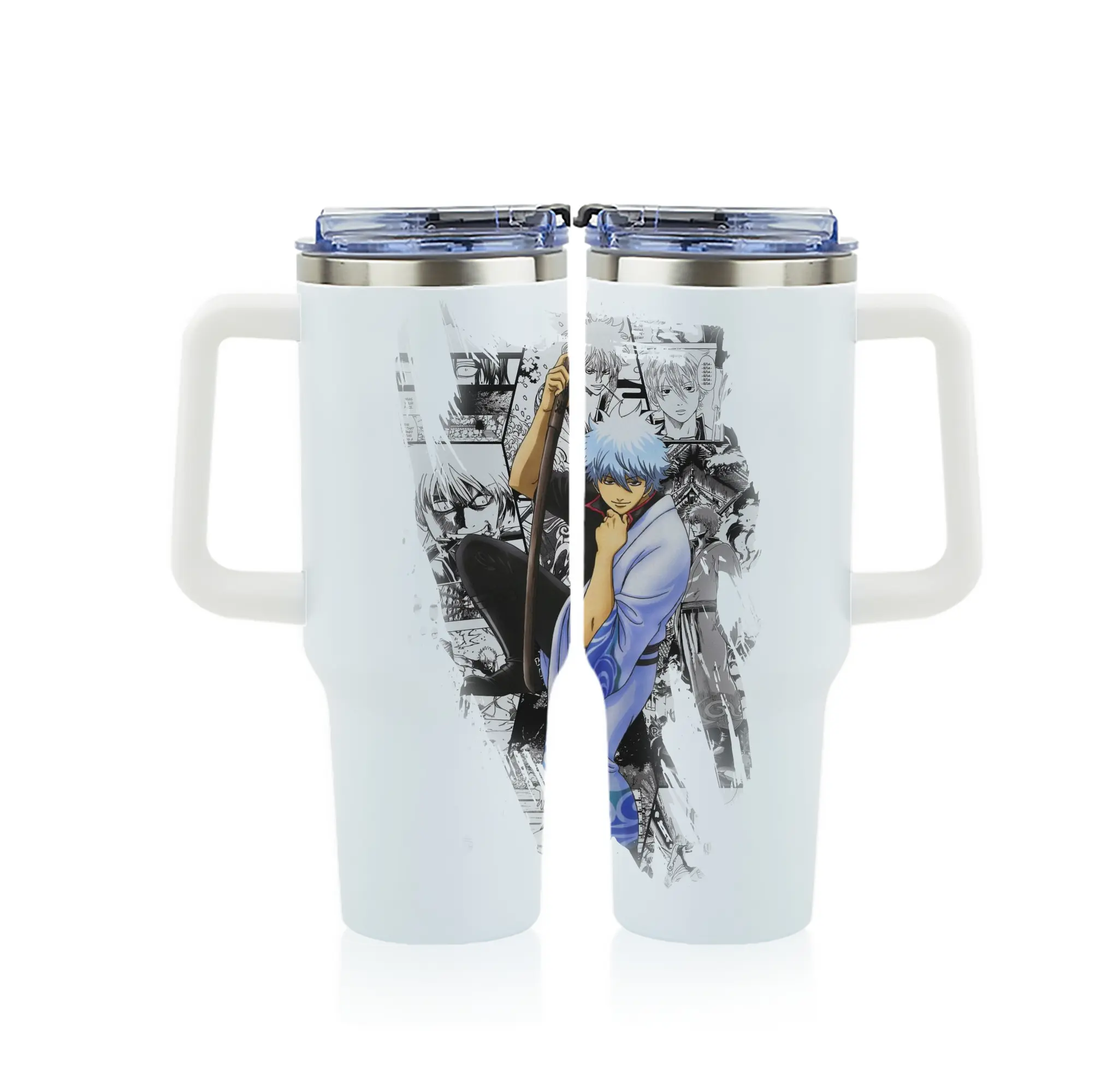 銀魂 グッズ 坂田 銀時 - 1200mL フルプリント車用タンブラー ・ 304ステンレス 内側 ・ 201ステンレス 外側 ・ 保温 保冷 ・ 通勤 ドライブ アウトドア用