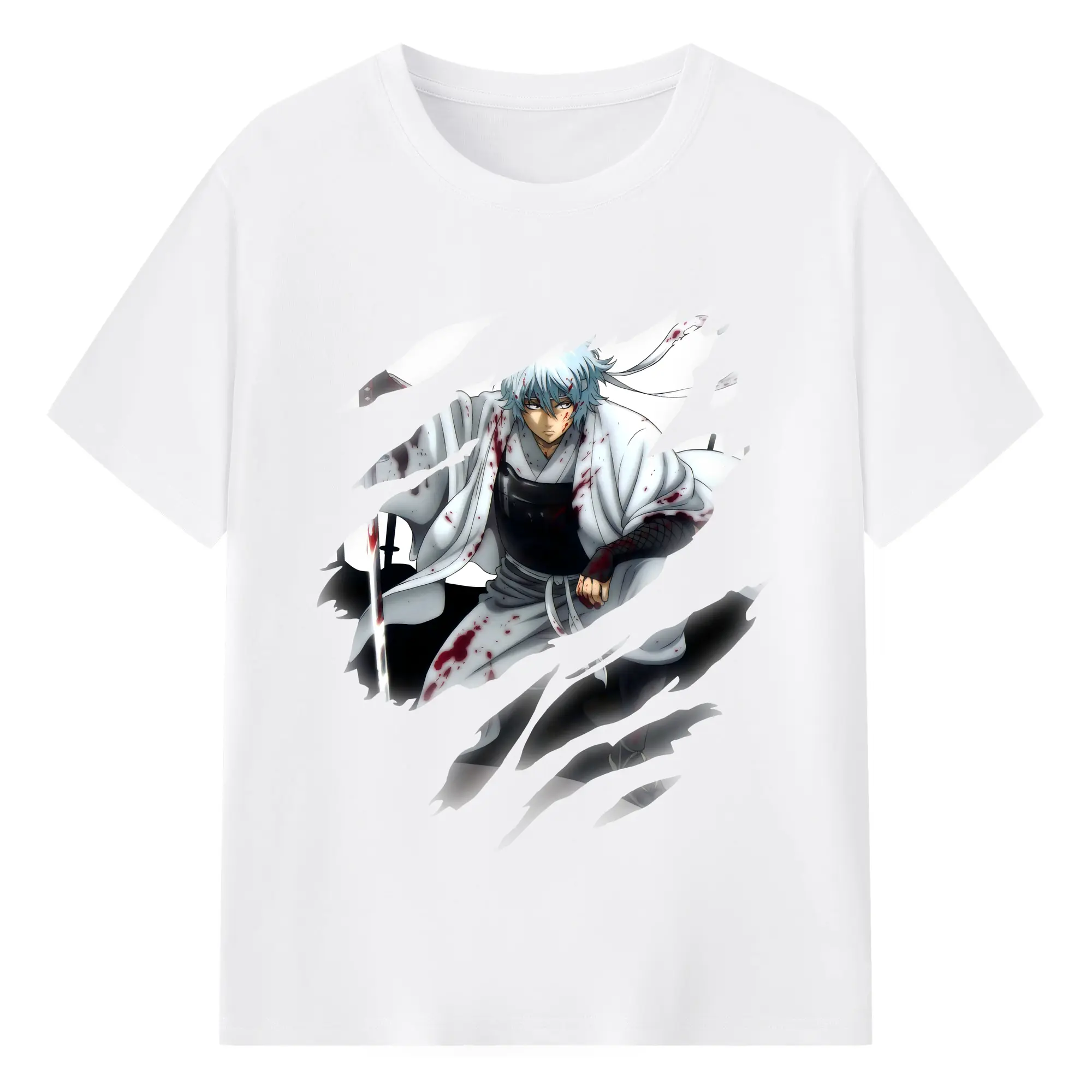 銀魂 グッズ 坂田 銀時 - 綿100％ 半袖Tシャツ ・ フロントプリント ・ 快適 通気性 ・ 日常使い 散歩 スポーツ用