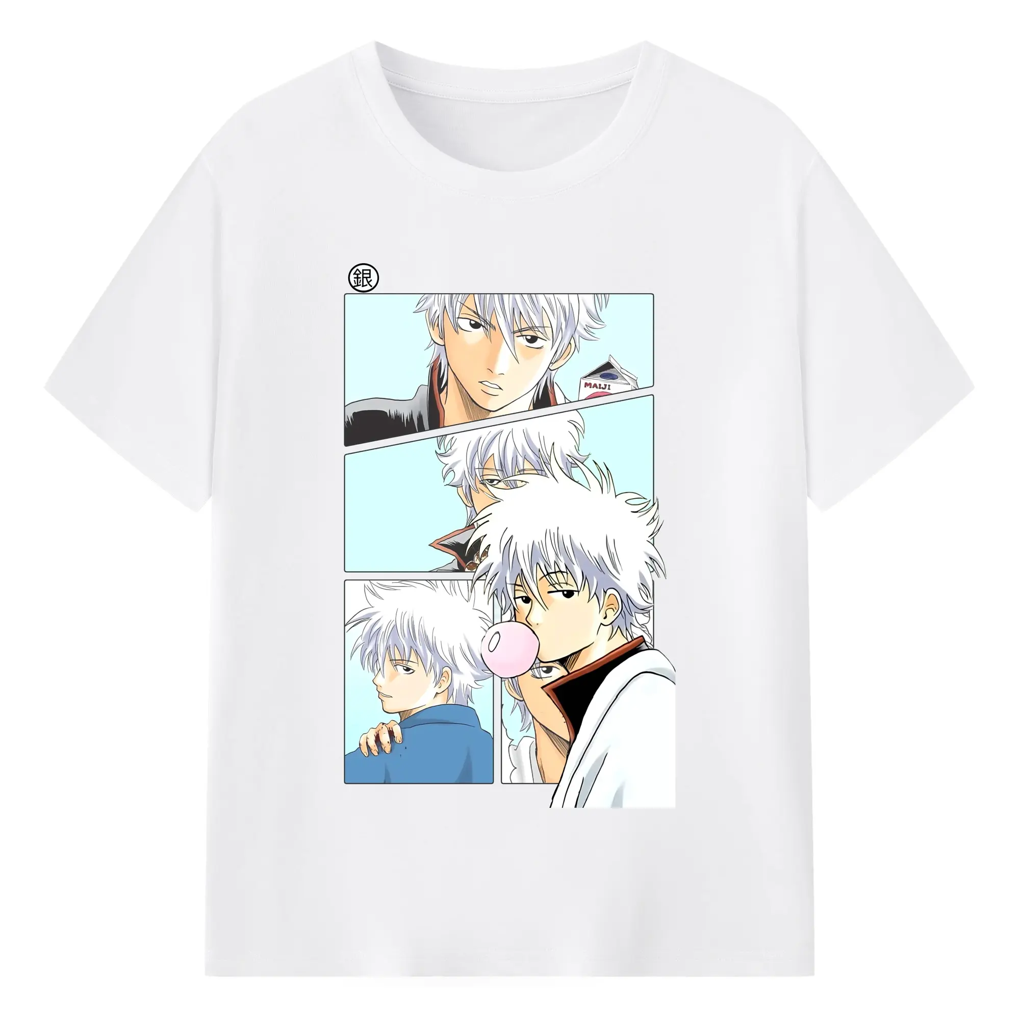 銀魂 グッズ 坂田 銀時 - 綿100％ 半袖Tシャツ ・ フロントプリント ・ 快適 通気性 ・ 日常使い 散歩 スポーツ用