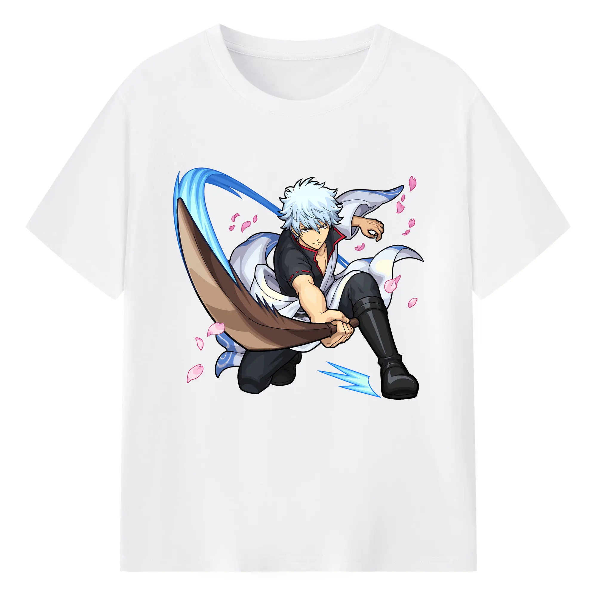 銀魂 グッズ 坂田 銀時 - 綿100％ 半袖Tシャツ ・ フロントプリント ・ 快適 通気性 ・ 日常使い 散歩 スポーツ用