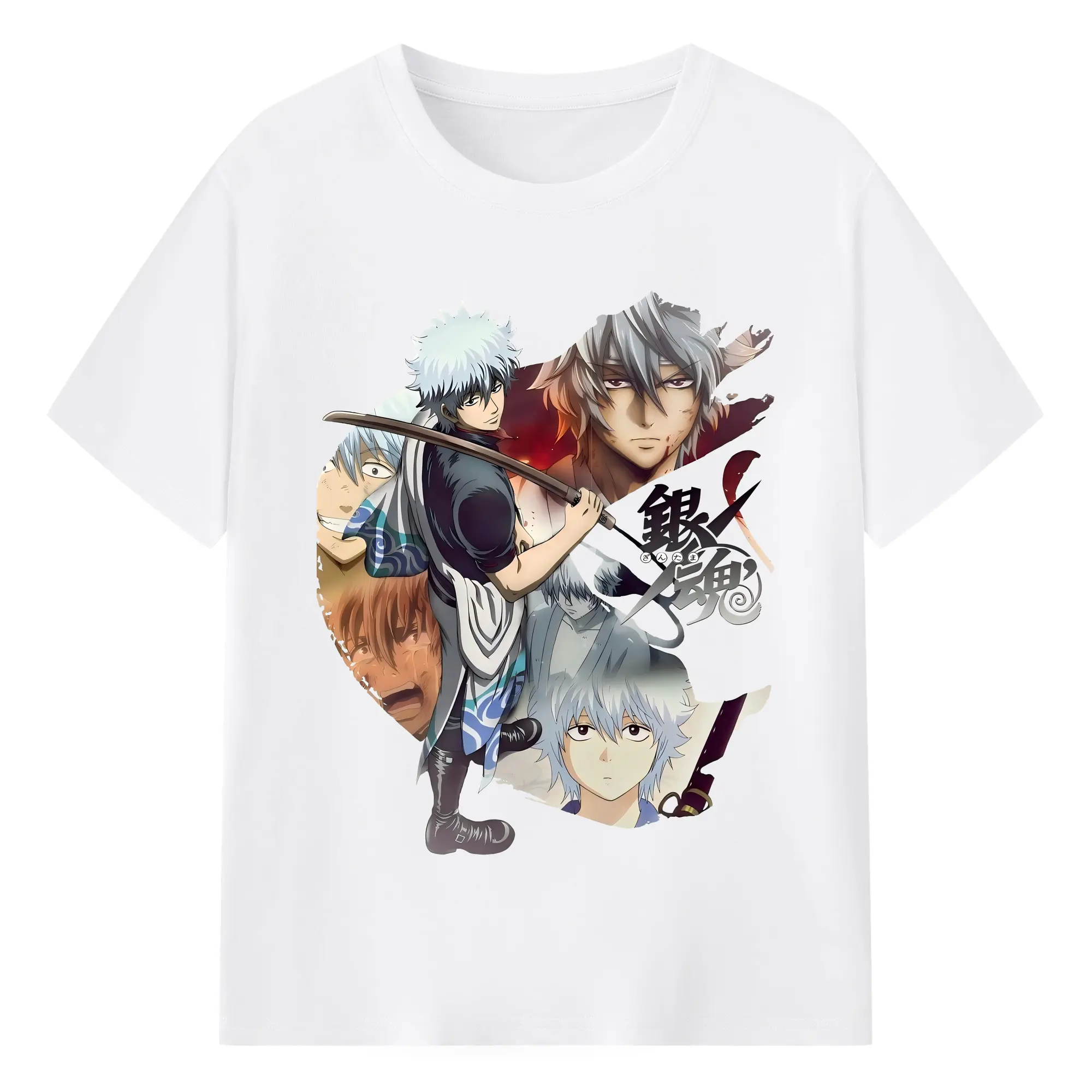 銀魂 グッズ 坂田 銀時 - 綿100％ 半袖Tシャツ ・ フロントプリント ・ 快適 通気性 ・ 日常使い 散歩 スポーツ用