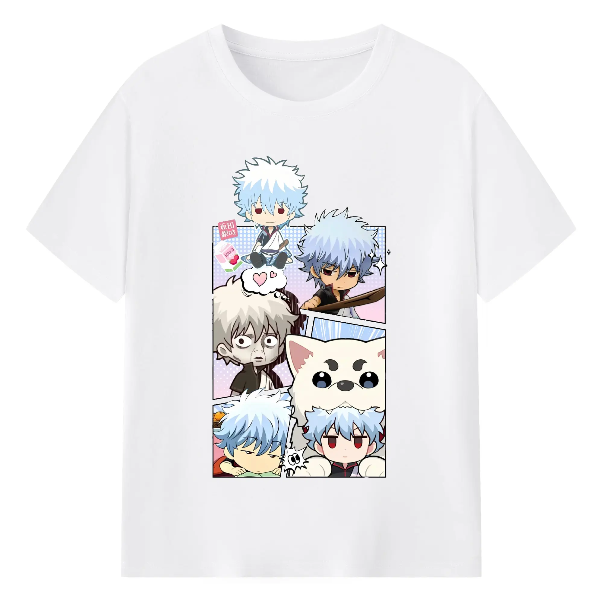 銀魂 グッズ 坂田 銀時 - 綿100％ 半袖Tシャツ ・ フロントプリント ・ 快適 通気性 ・ 日常使い 散歩 スポーツ用