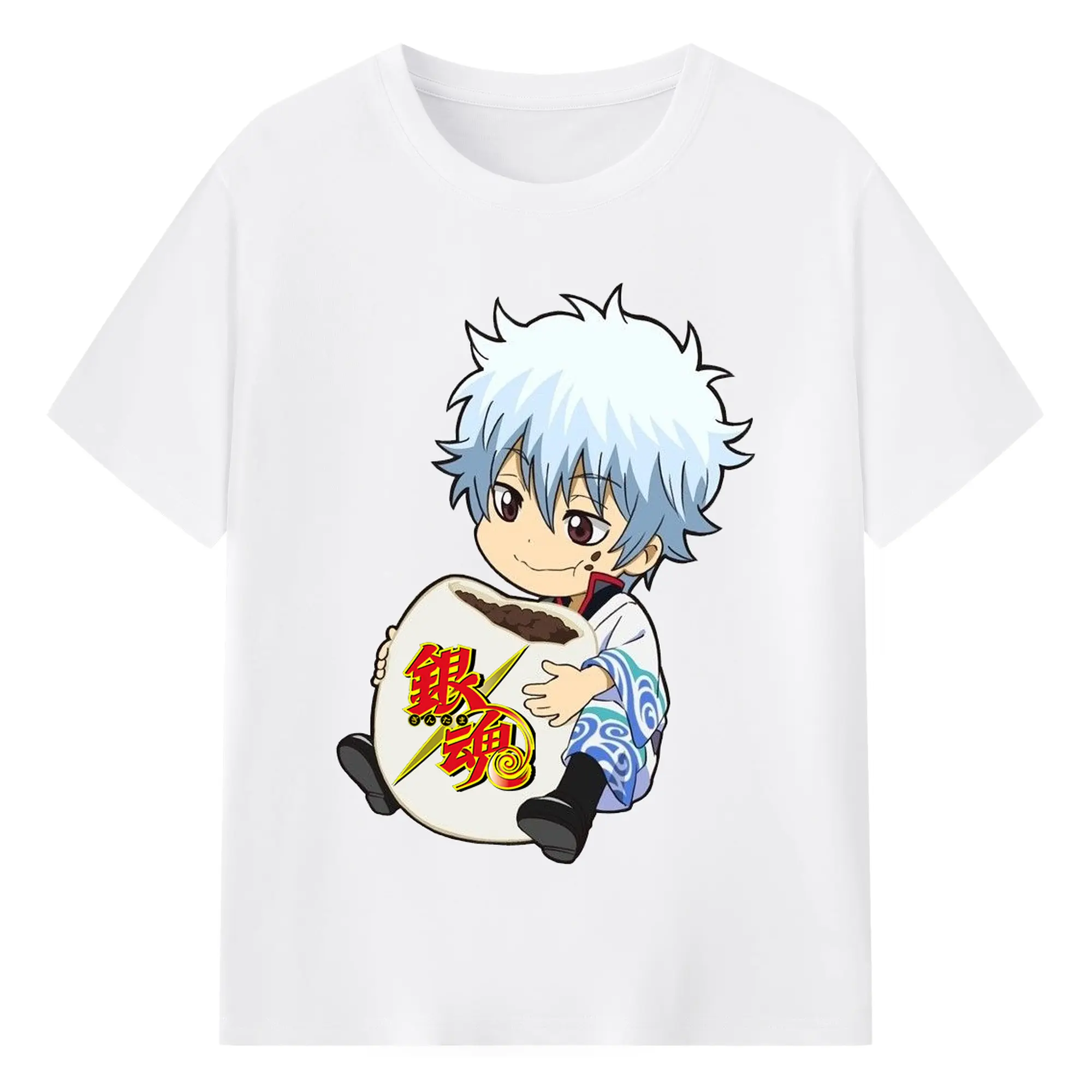 銀魂 グッズ 坂田 銀時 - 綿100％ 半袖Tシャツ ・ フロントプリント ・ 快適 通気性 ・ 日常使い 散歩 スポーツ用