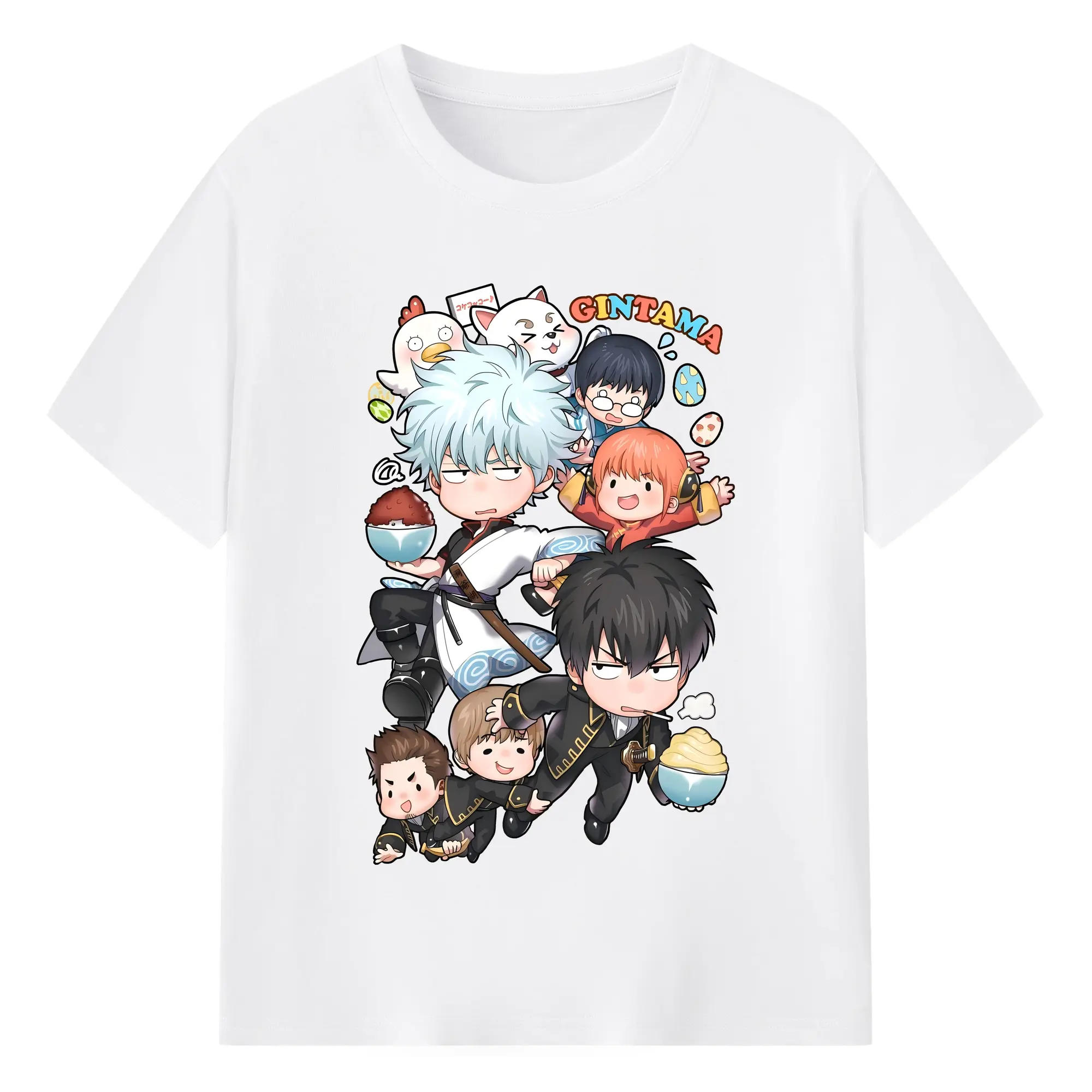 銀魂 グッズ 坂田 銀時 - 綿100％ 半袖Tシャツ ・ フロントプリント ・ 快適 通気性 ・ 日常使い 散歩 スポーツ用