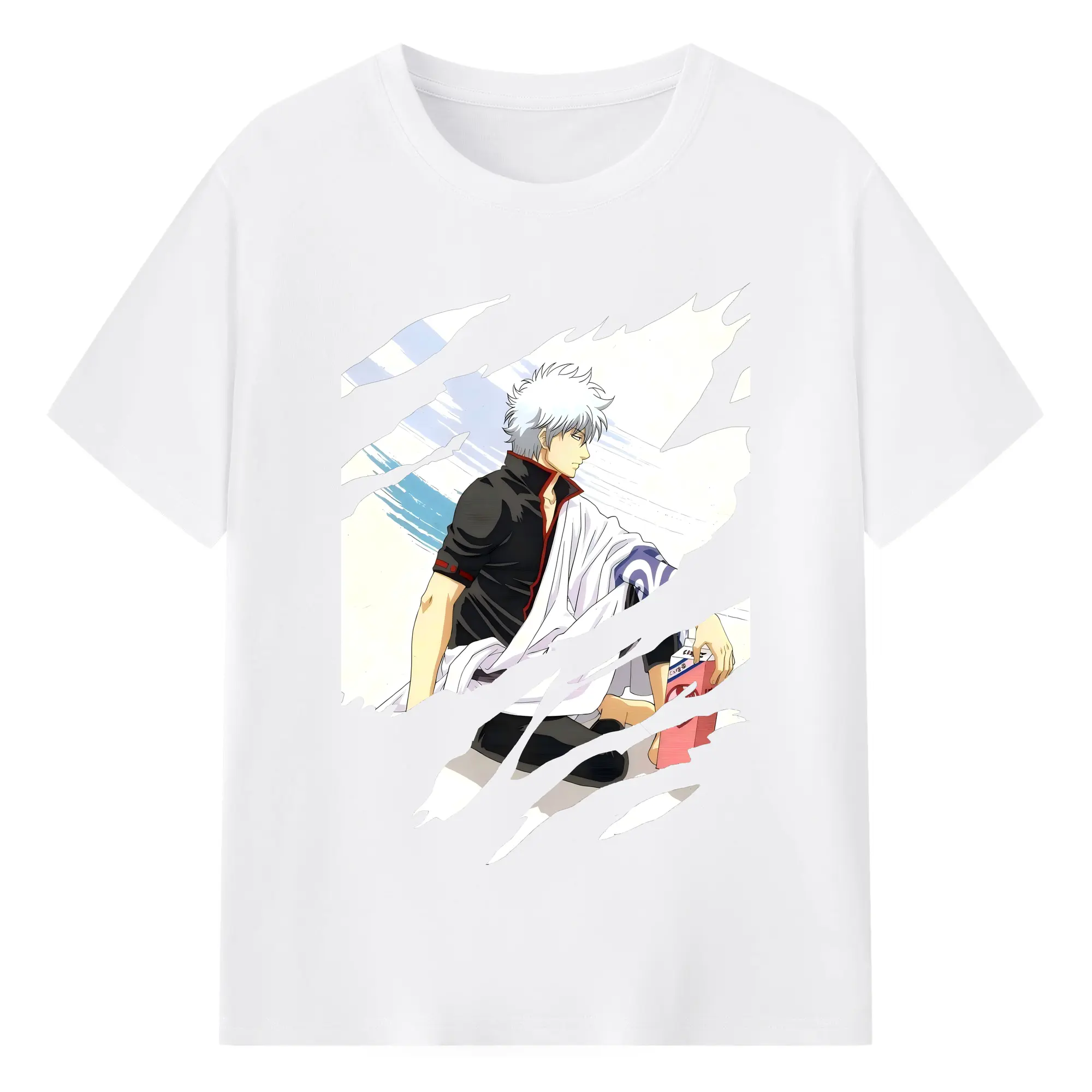 銀魂 グッズ 坂田 銀時 - 綿100％ 半袖Tシャツ ・ フロントプリント ・ 快適 通気性 ・ 日常使い 散歩 スポーツ用