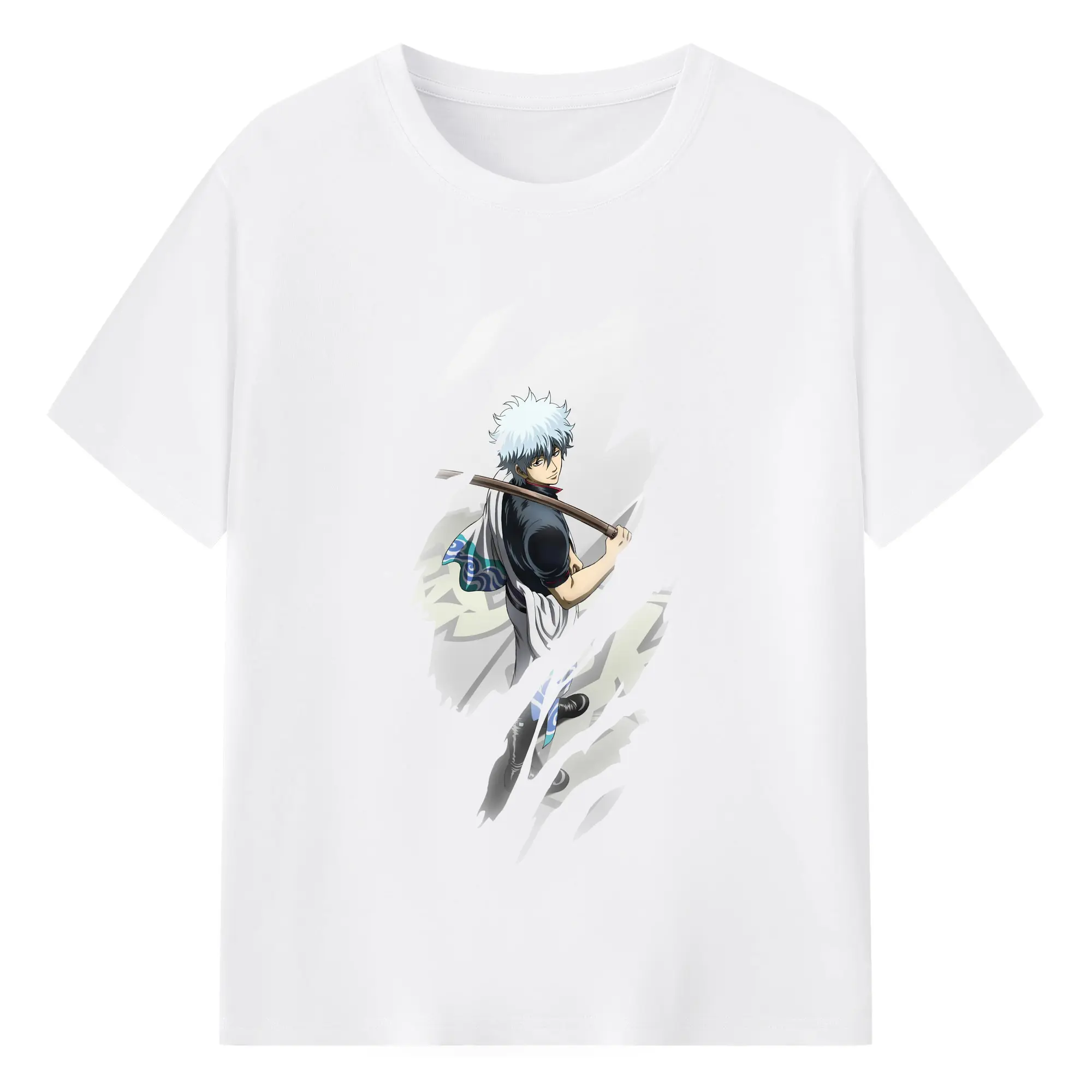 銀魂 グッズ 坂田 銀時 - 綿100％ 半袖Tシャツ ・ フロントプリント ・ 快適 通気性 ・ 日常使い 散歩 スポーツ用