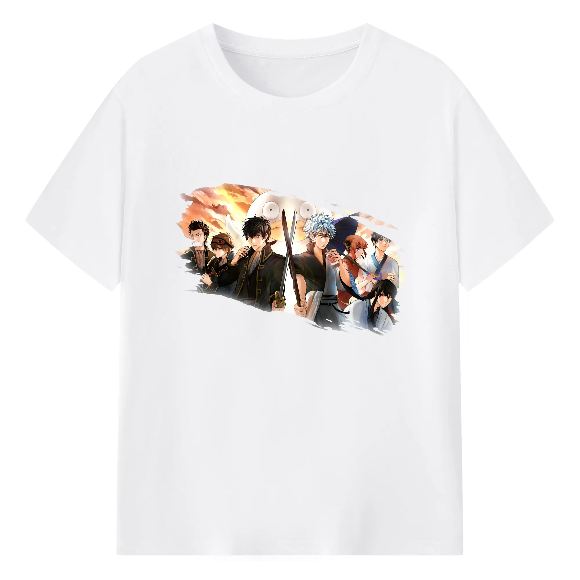 銀魂 グッズ 坂田 銀時 - 綿100％ 半袖Tシャツ ・ フロントプリント ・ 快適 通気性 ・ 日常使い 散歩 スポーツ用