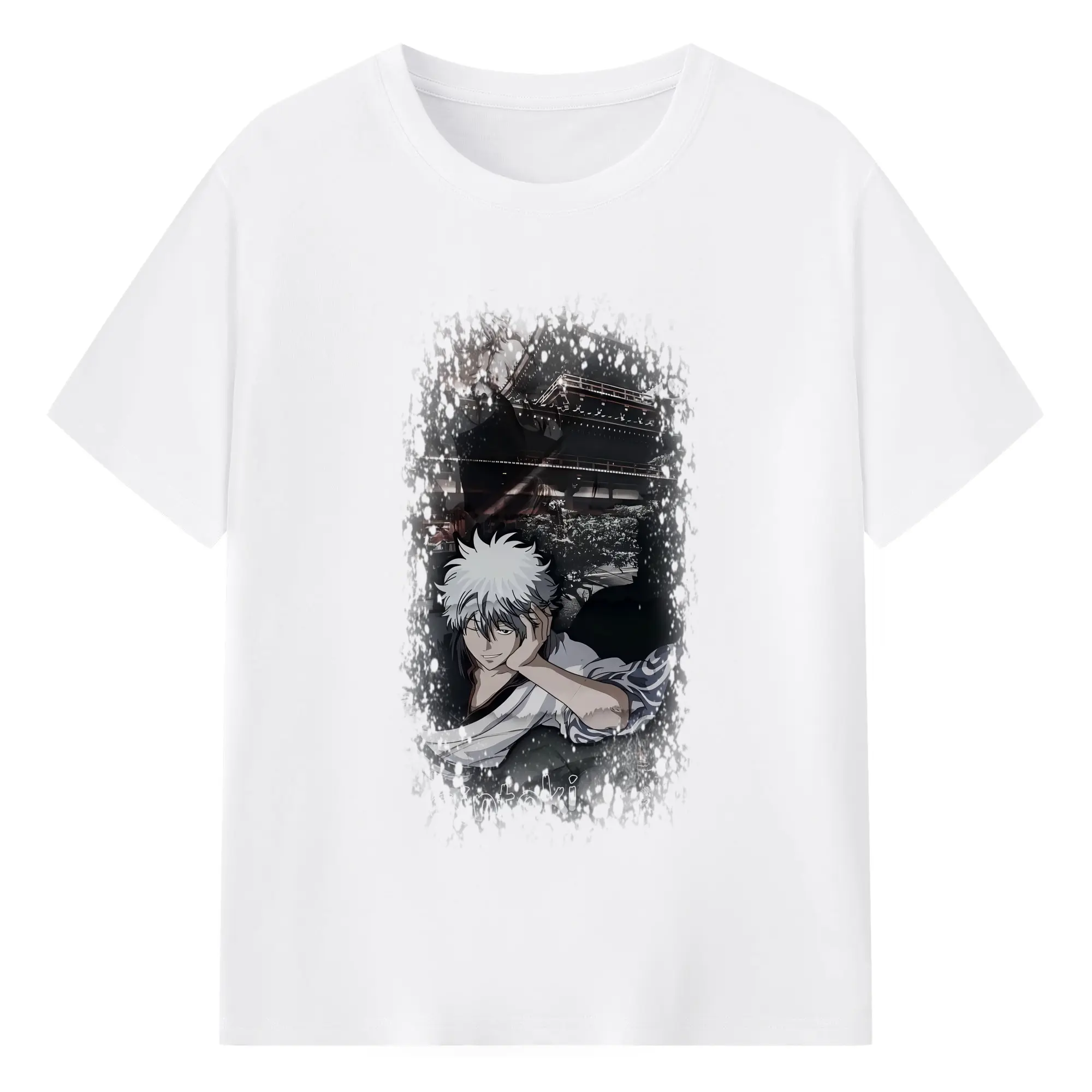 銀魂 グッズ 坂田 銀時 - 綿100％ 半袖Tシャツ ・ フロントプリント ・ 快適 通気性 ・ 日常使い 散歩 スポーツ用