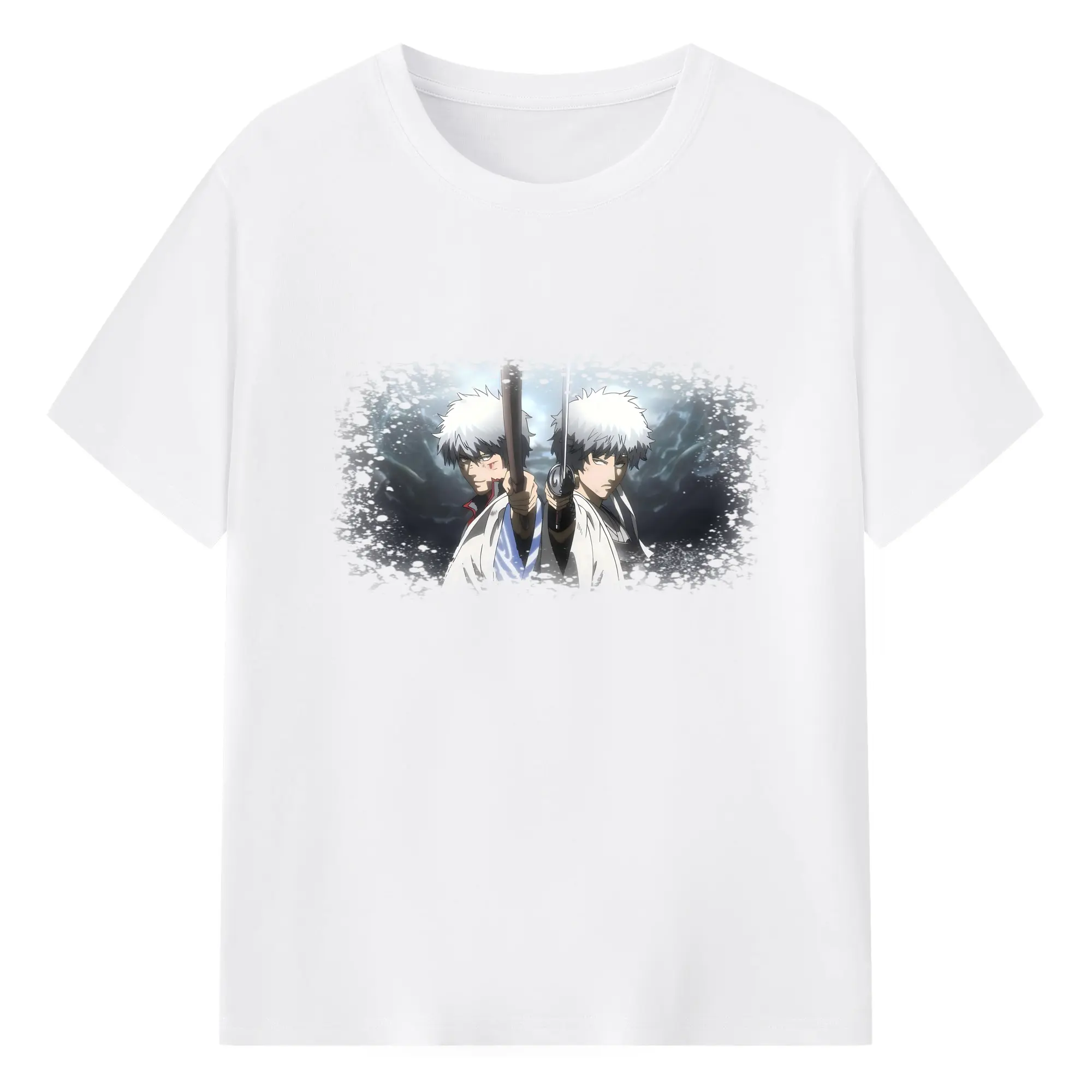 銀魂 グッズ 坂田 銀時 - 綿100％ 半袖Tシャツ ・ フロントプリント ・ 快適 通気性 ・ 日常使い 散歩 スポーツ用