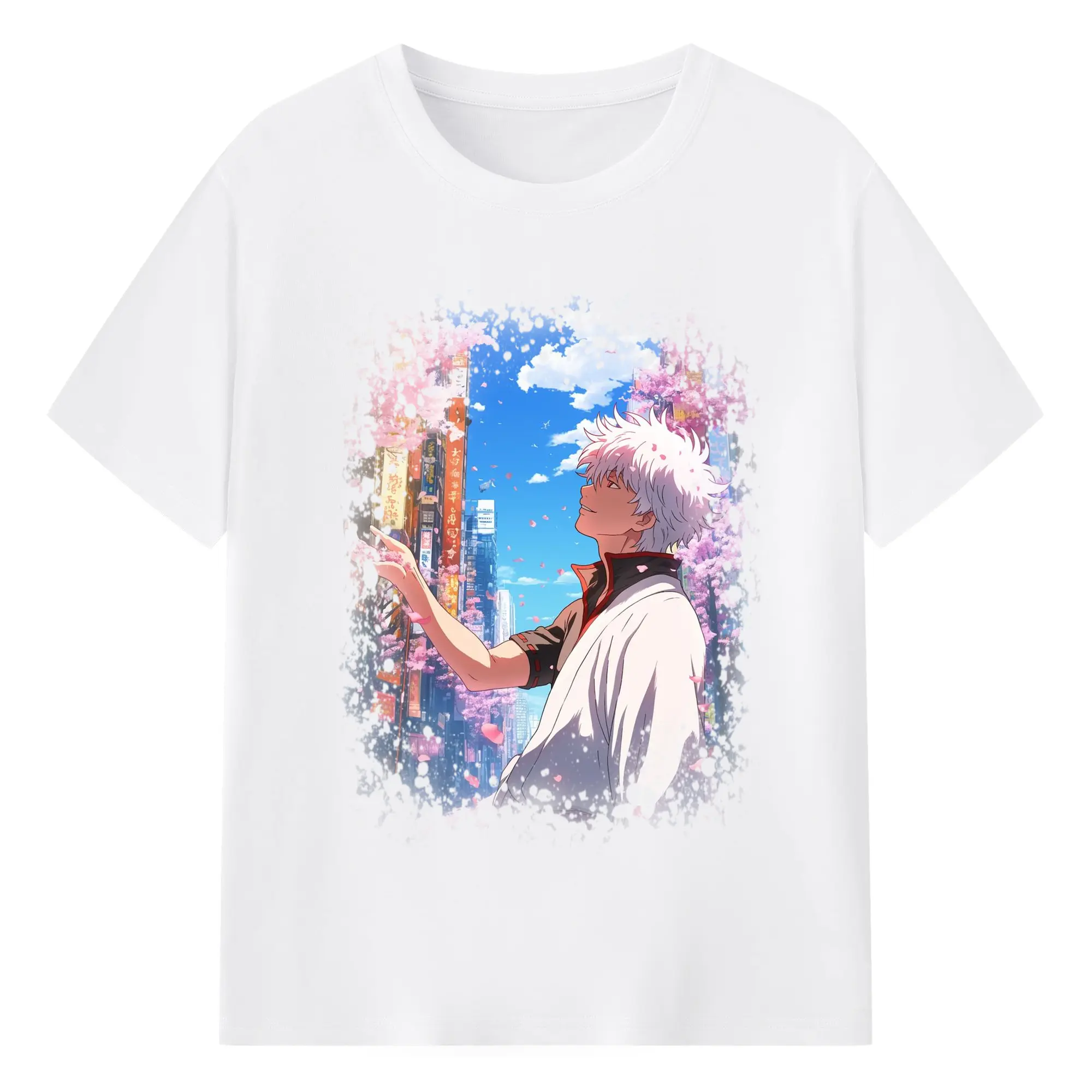 銀魂 グッズ 坂田 銀時 - 綿100％ 半袖Tシャツ ・ フロントプリント ・ 快適 通気性 ・ 日常使い 散歩 スポーツ用