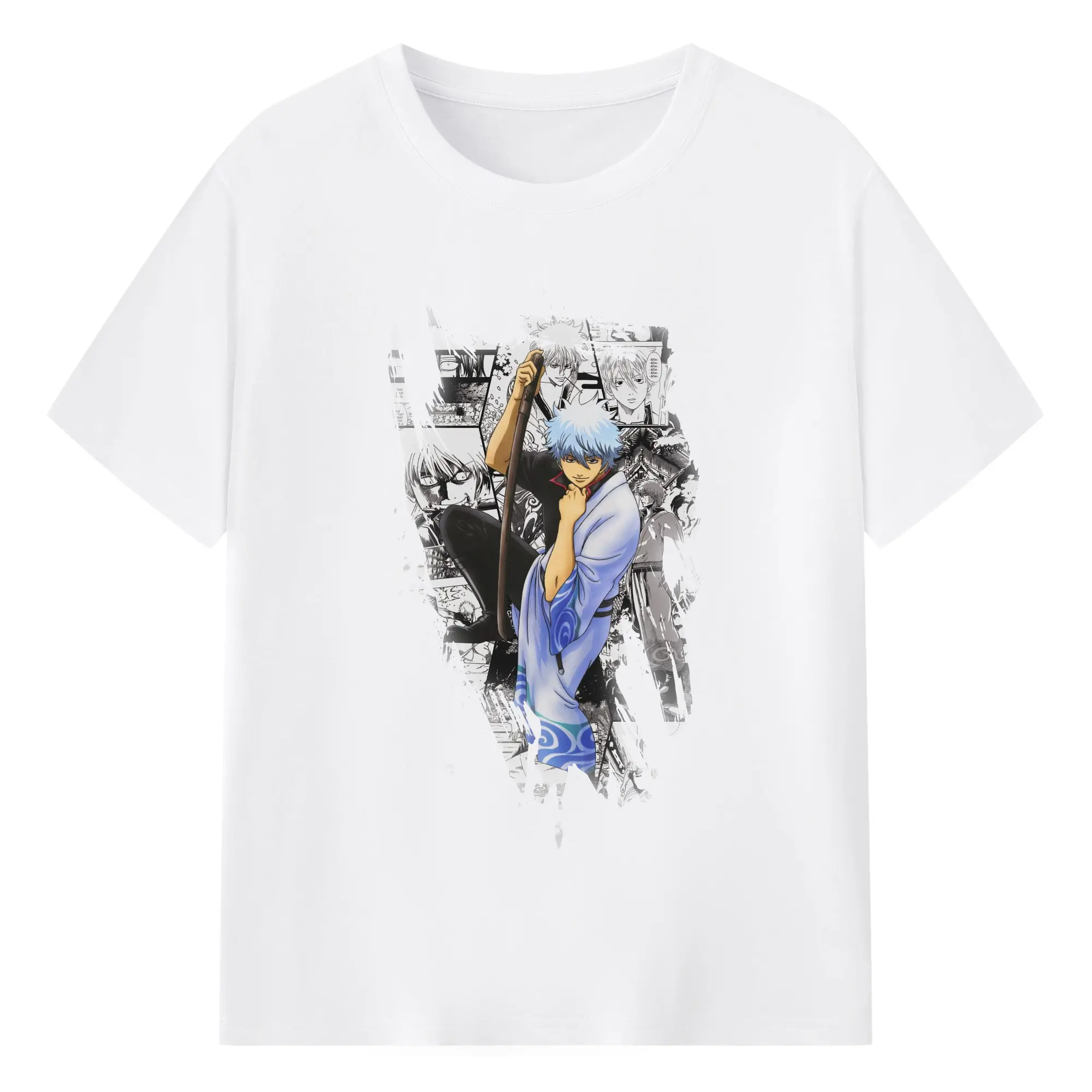 銀魂 グッズ 坂田 銀時 - 綿100％ 半袖Tシャツ ・ フロントプリント ・ 快適 通気性 ・ 日常使い 散歩 スポーツ用