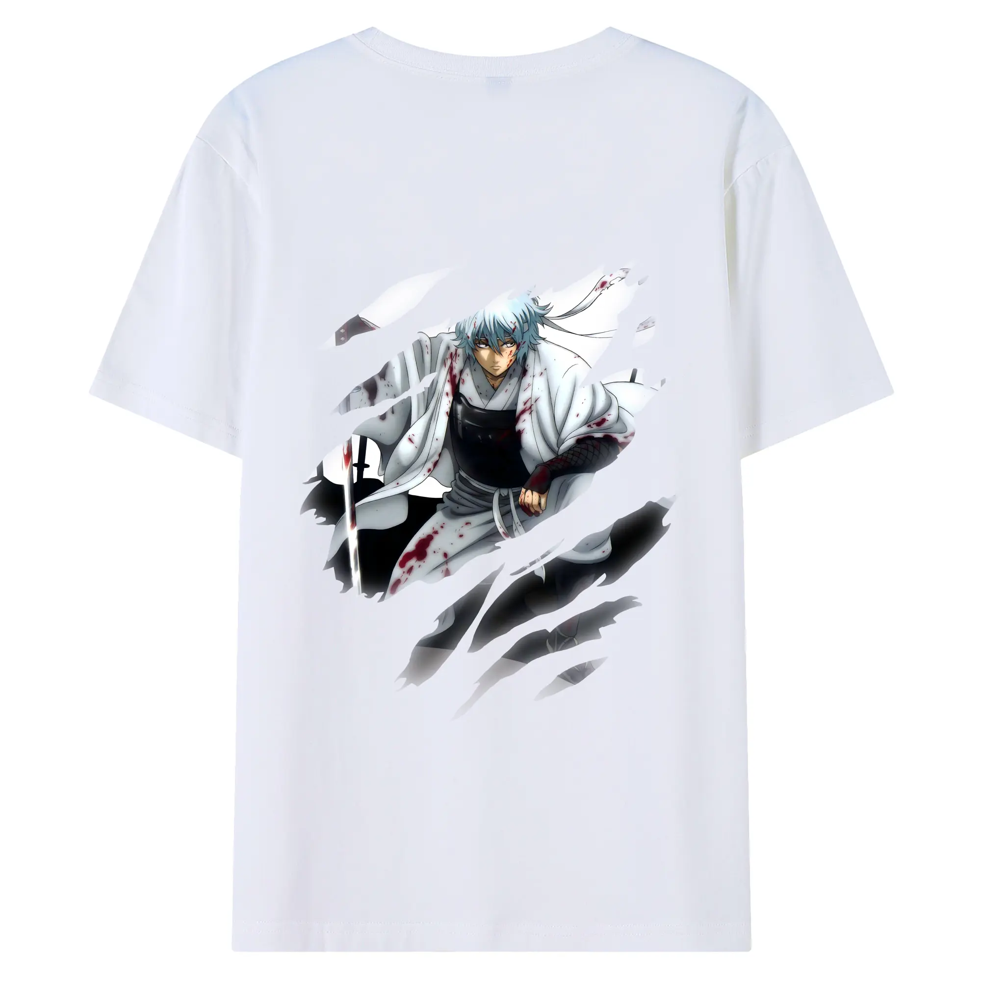 銀魂 グッズ 坂田 銀時 - 綿100％ 半袖Tシャツ ・ バックプリント ・ 快適 通気性 ・ 日常使い 散歩 スポーツ用