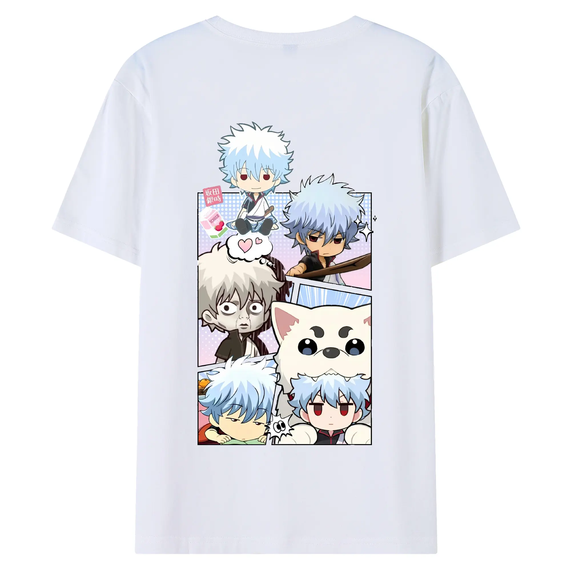 銀魂 グッズ 坂田 銀時 - 綿100％ 半袖Tシャツ ・ バックプリント ・ 快適 通気性 ・ 日常使い 散歩 スポーツ用