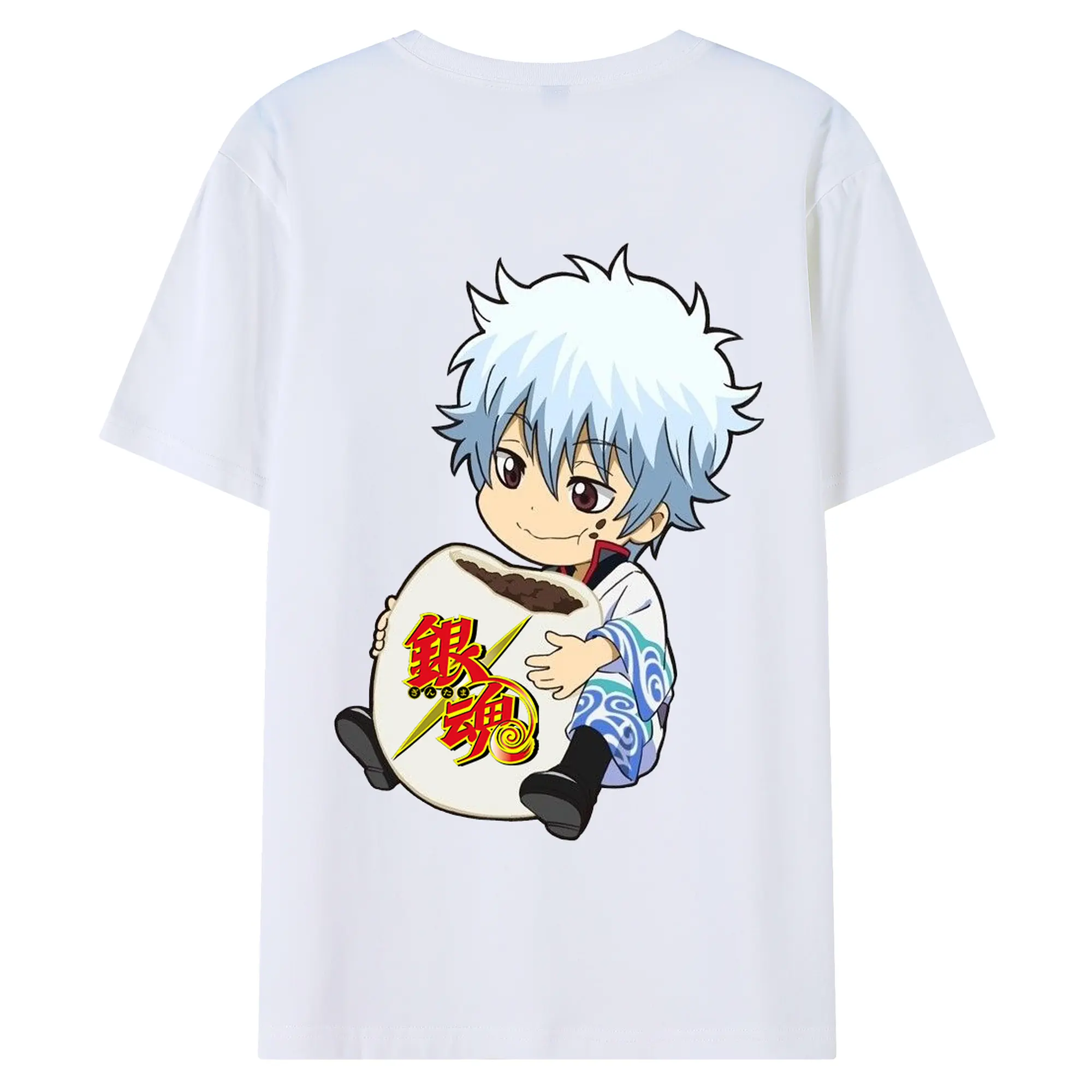 銀魂 グッズ 坂田 銀時 - 綿100％ 半袖Tシャツ ・ バックプリント ・ 快適 通気性 ・ 日常使い 散歩 スポーツ用