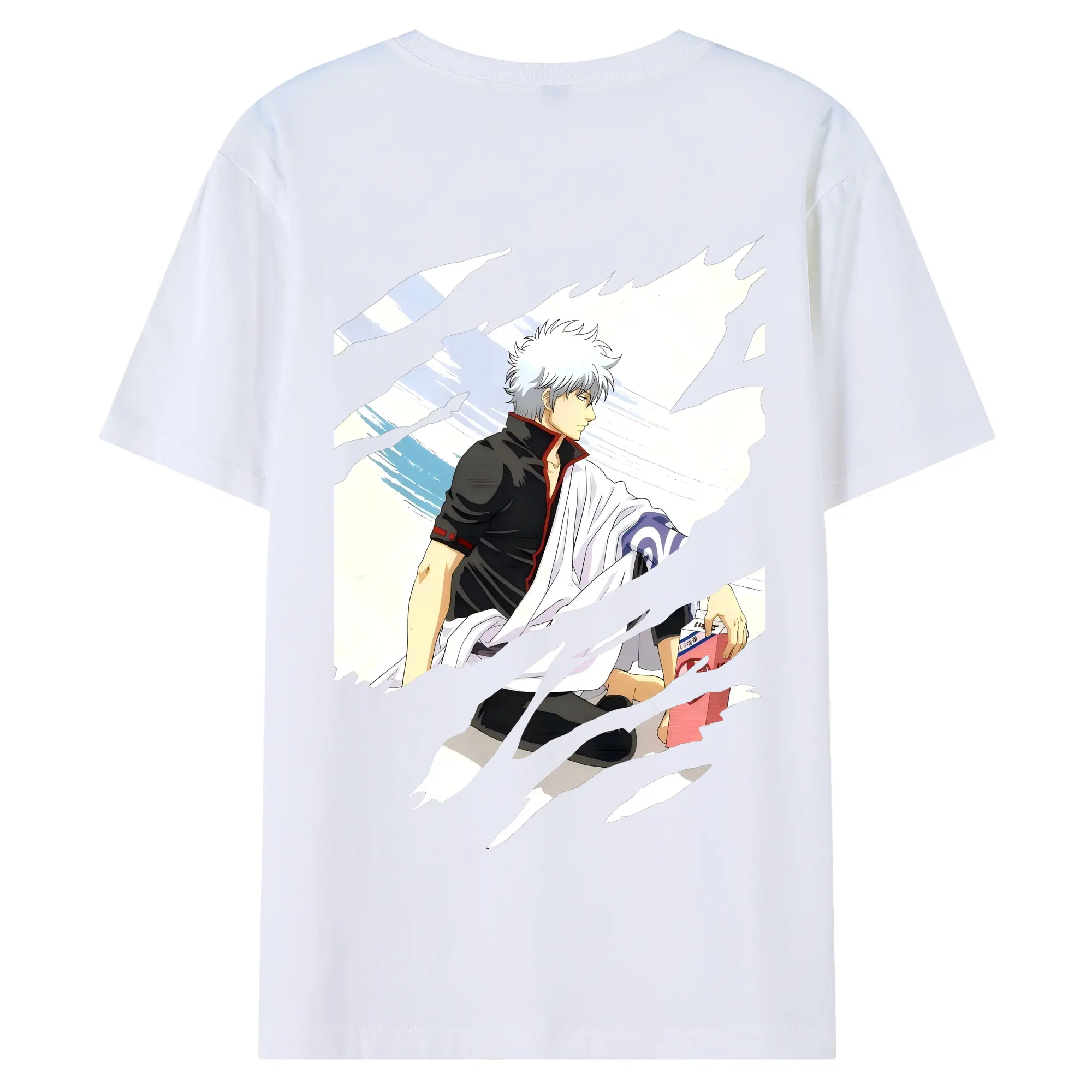 銀魂 グッズ 坂田 銀時 - 綿100％ 半袖Tシャツ ・ バックプリント ・ 快適 通気性 ・ 日常使い 散歩 スポーツ用