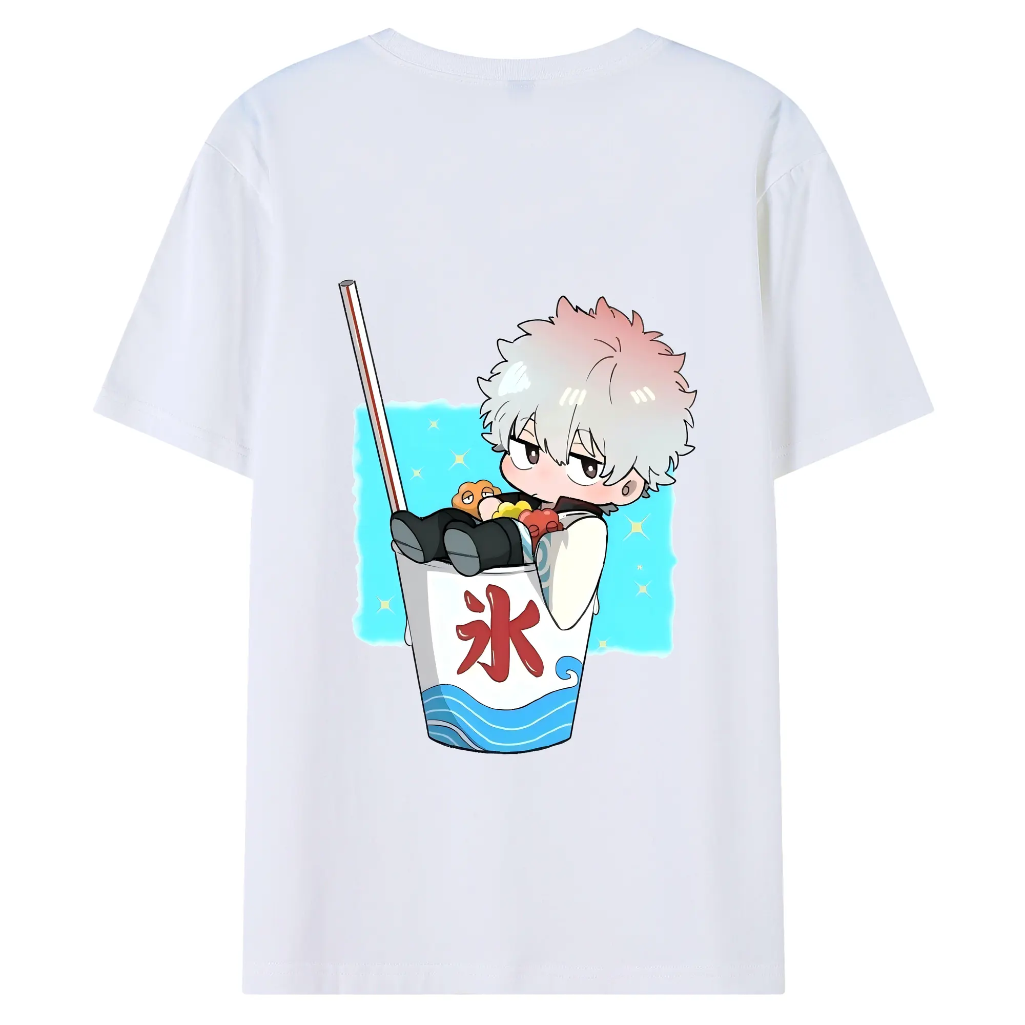 銀魂 グッズ 坂田 銀時 - 綿100％ 半袖Tシャツ ・ バックプリント ・ 快適 通気性 ・ 日常使い 散歩 スポーツ用