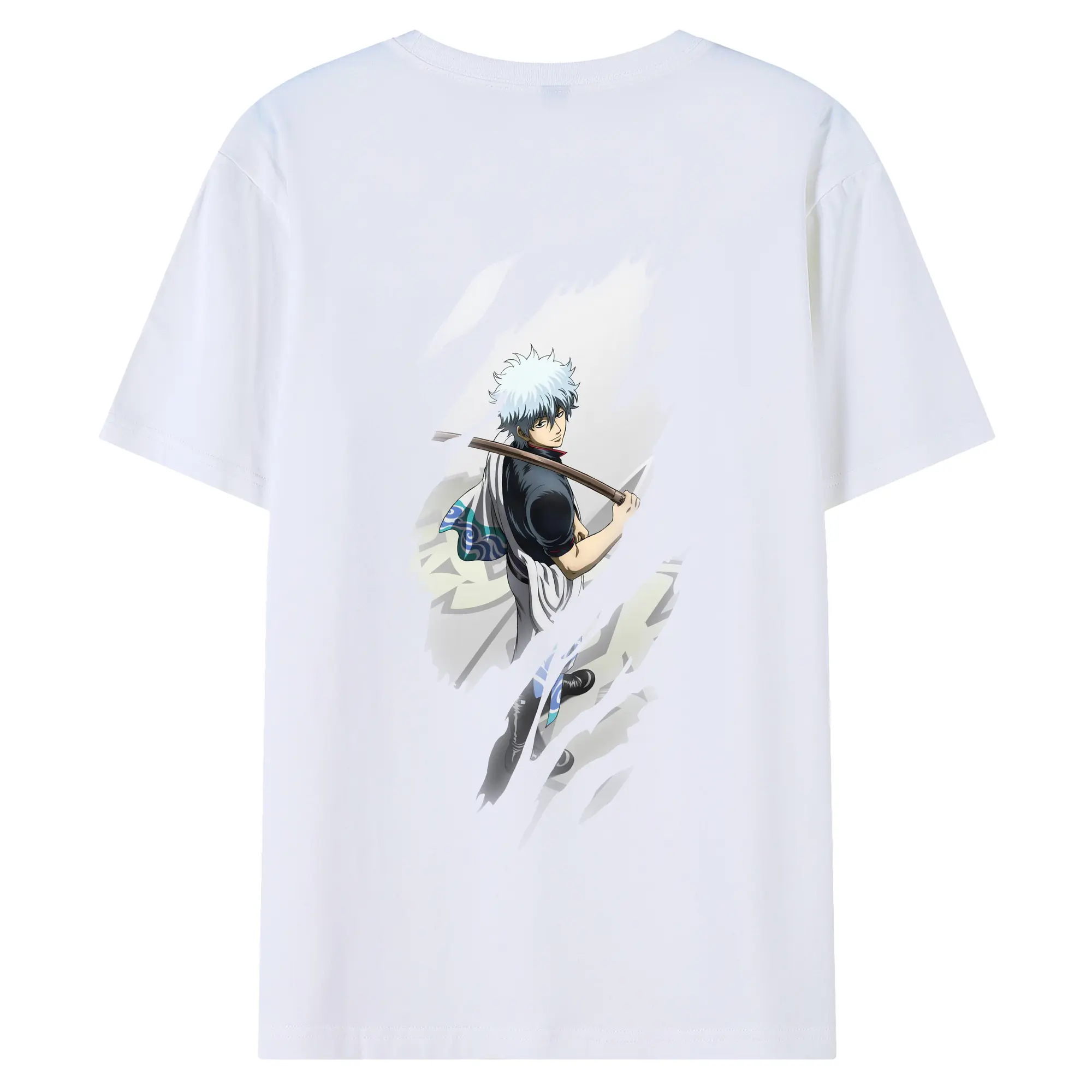 銀魂 グッズ 坂田 銀時 - 綿100％ 半袖Tシャツ ・ バックプリント ・ 快適 通気性 ・ 日常使い 散歩 スポーツ用