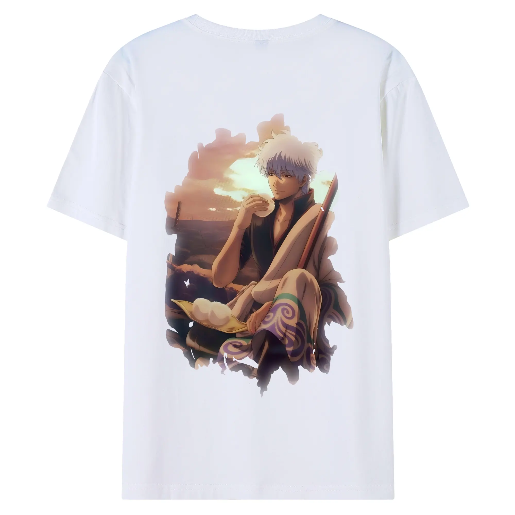 銀魂 グッズ 坂田 銀時 - 綿100％ 半袖Tシャツ ・ バックプリント ・ 快適 通気性 ・ 日常使い 散歩 スポーツ用