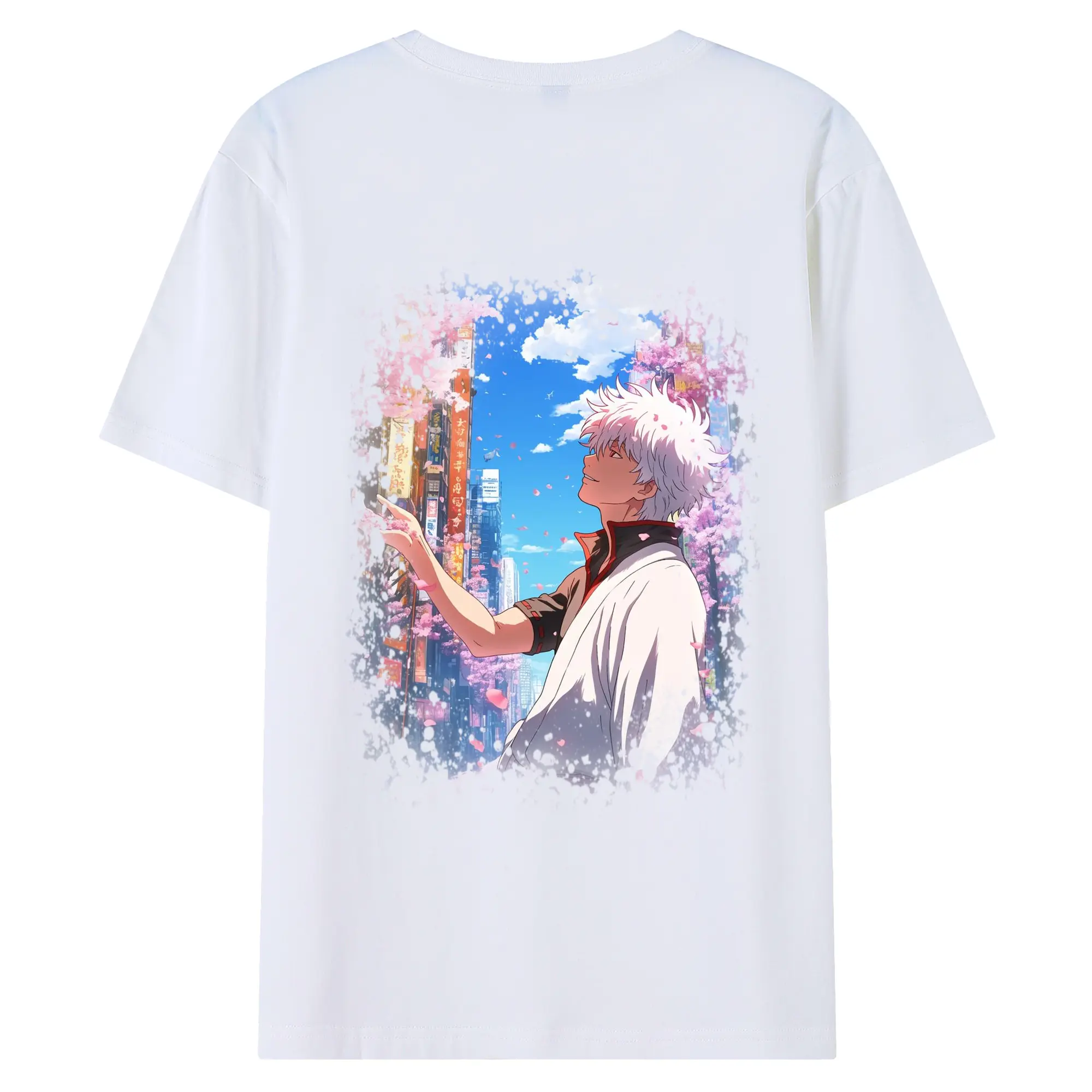 銀魂 グッズ 坂田 銀時 - 綿100％ 半袖Tシャツ ・ バックプリント ・ 快適 通気性 ・ 日常使い 散歩 スポーツ用