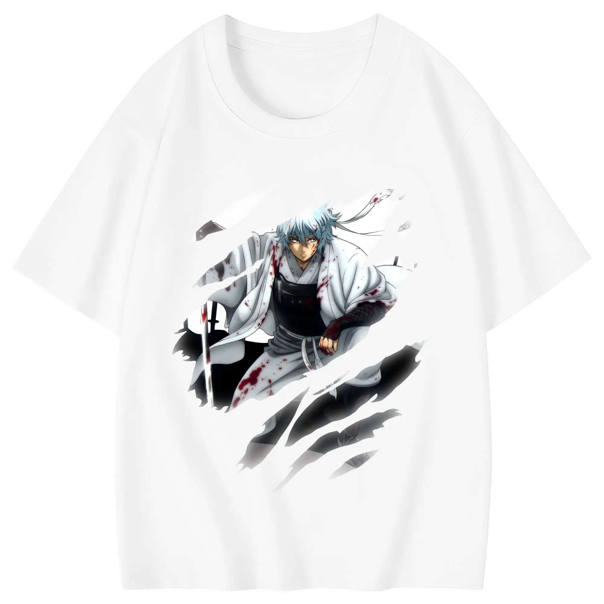 銀魂 グッズ 坂田 銀時 - 綿100％ キッズTシャツ ・ フロントプリント ・ 快適 通気性 ・ スポーツ カジュアル 散歩用