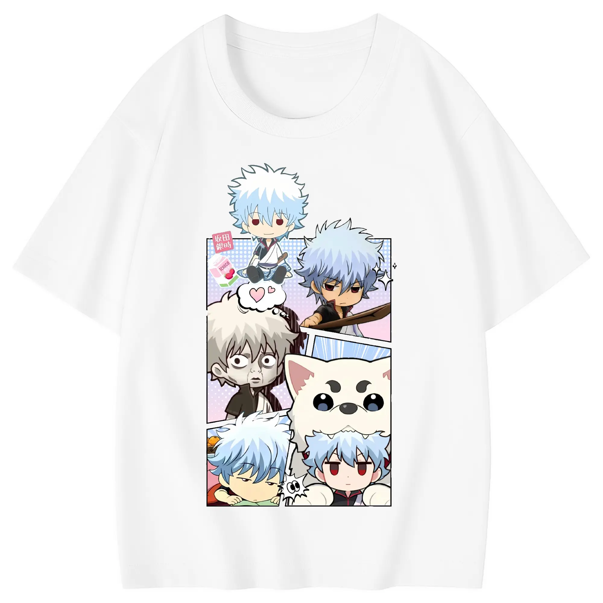 銀魂 グッズ 坂田 銀時 - 綿100％ キッズTシャツ ・ フロントプリント ・ 快適 通気性 ・ スポーツ カジュアル 散歩用