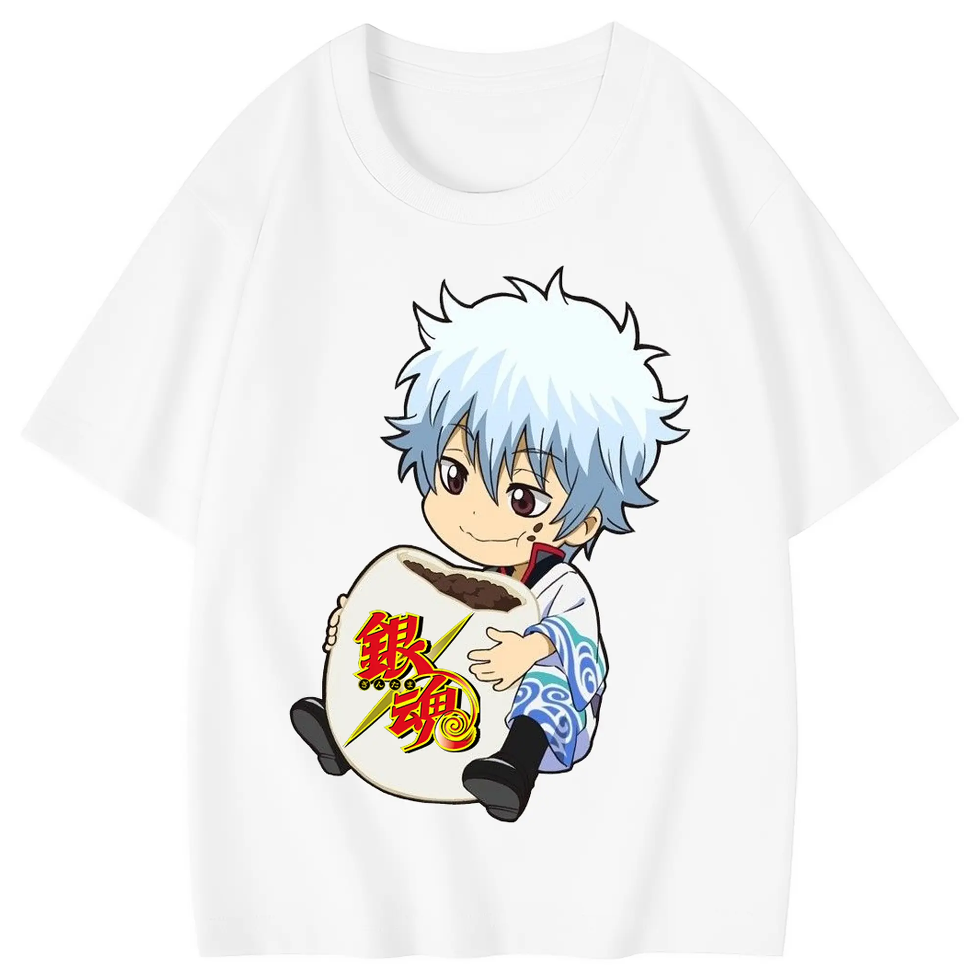銀魂 グッズ 坂田 銀時 - 綿100％ キッズTシャツ ・ フロントプリント ・ 快適 通気性 ・ スポーツ カジュアル 散歩用