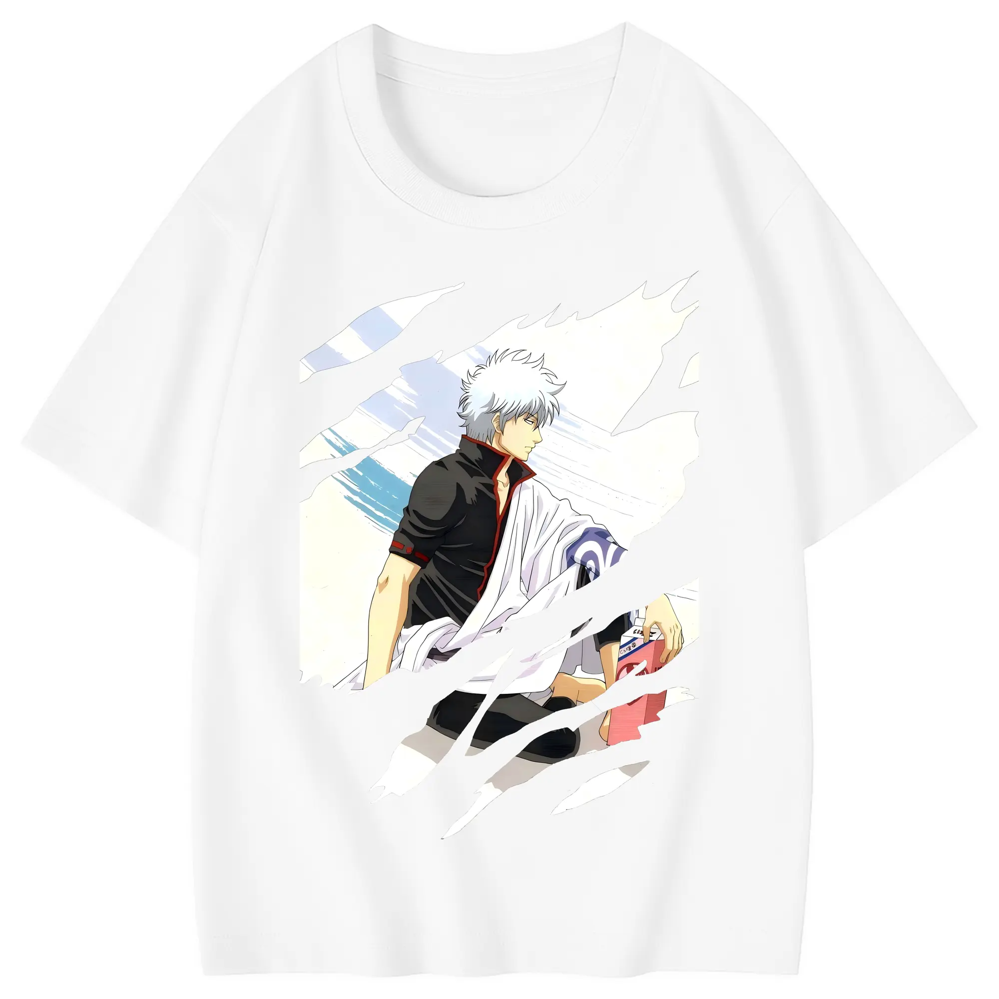 銀魂 グッズ 坂田 銀時 - 綿100％ キッズTシャツ ・ フロントプリント ・ 快適 通気性 ・ スポーツ カジュアル 散歩用