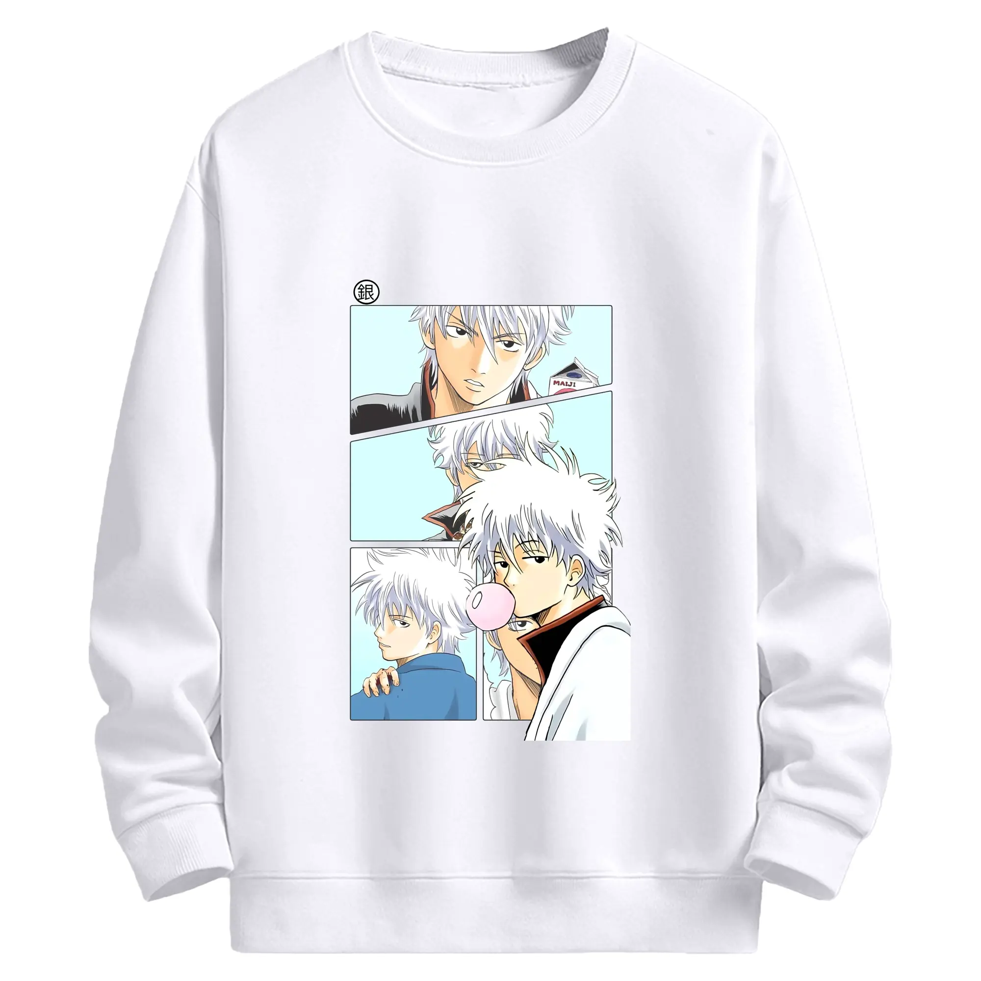 銀魂 グッズ 坂田 銀時 - 高品質 クルーネック スウェット ・ コットン59％ ポリエステル41％ ・ ユニセックス 長袖 トレーナー ・ カジュアル デイリー スポーツ 散歩用